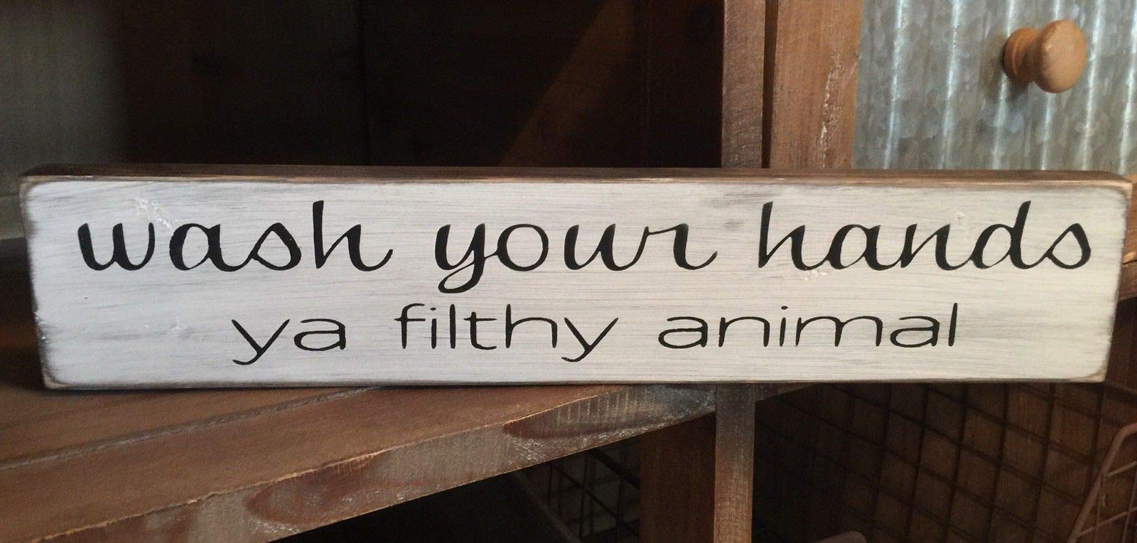 Rustic Wood Sign - 'Wash Your Hands Ya Filthy Animal' - Farmhouse Bathroom & Kitchen Decor - Perfect for Home, Office, or Gift (12x6 Inches)