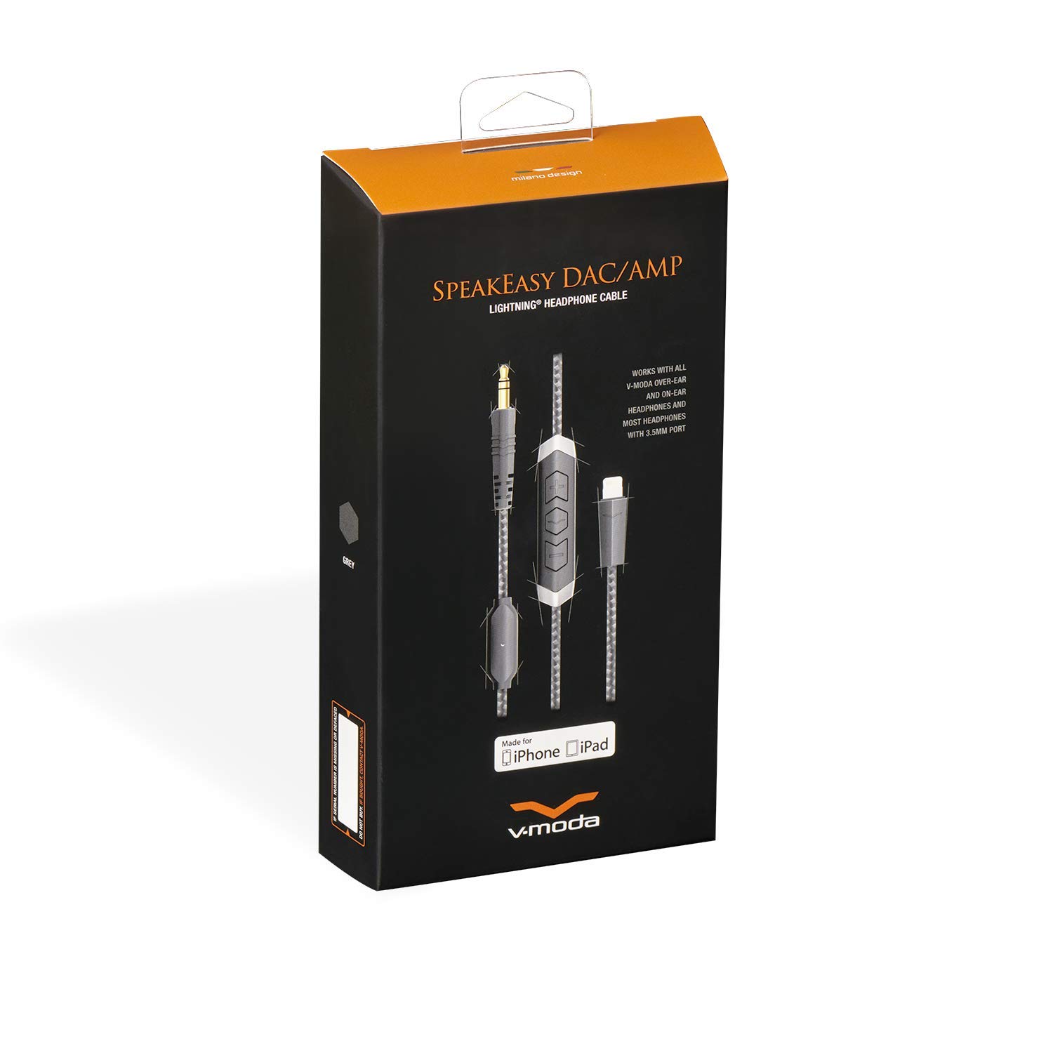 V-MODA Speakeasy DAC/AMP 3-Button Lightning Cable for iPhone - Hi-Fi Audio Adapter with Volume Control (Grey) - Perfect for Music Lovers, DJs & Audiophiles on the Go