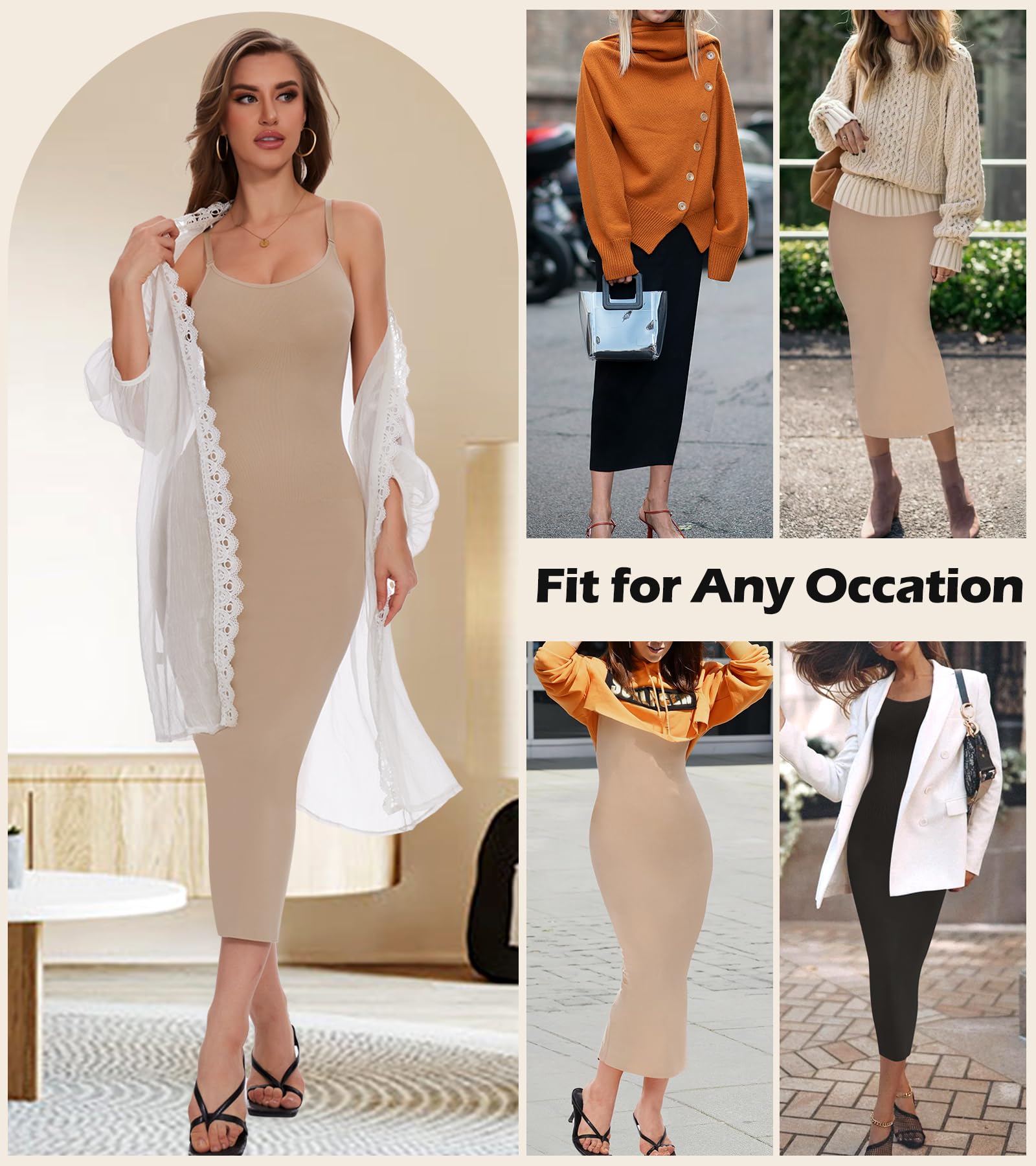 Best Shapewear Slip Dress for Women – Tummy Control Slimming Long Slip Dress with Back Slit – Perfect for Weddings, Evening Parties & Office Wear