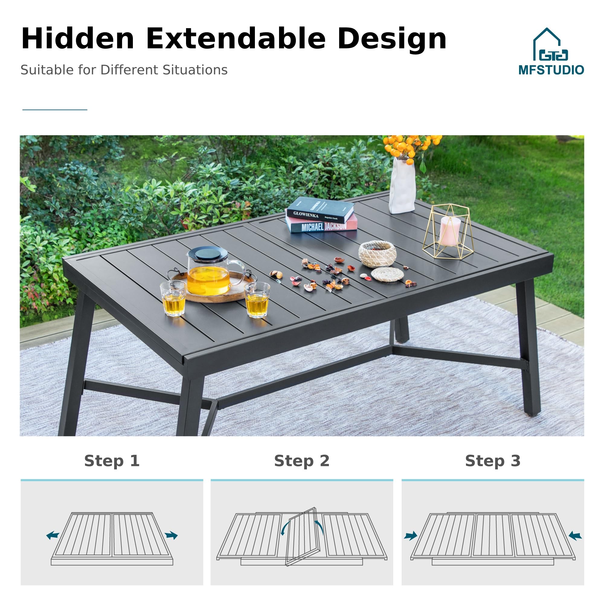 MFSTUDIO 7-Piece Outdoor Wicker Patio Dining Set for 6 - Expandable Rattan Table & Chairs - Weather-Resistant Garden Furniture for Backyard, Poolside & Outdoor Entertaining
