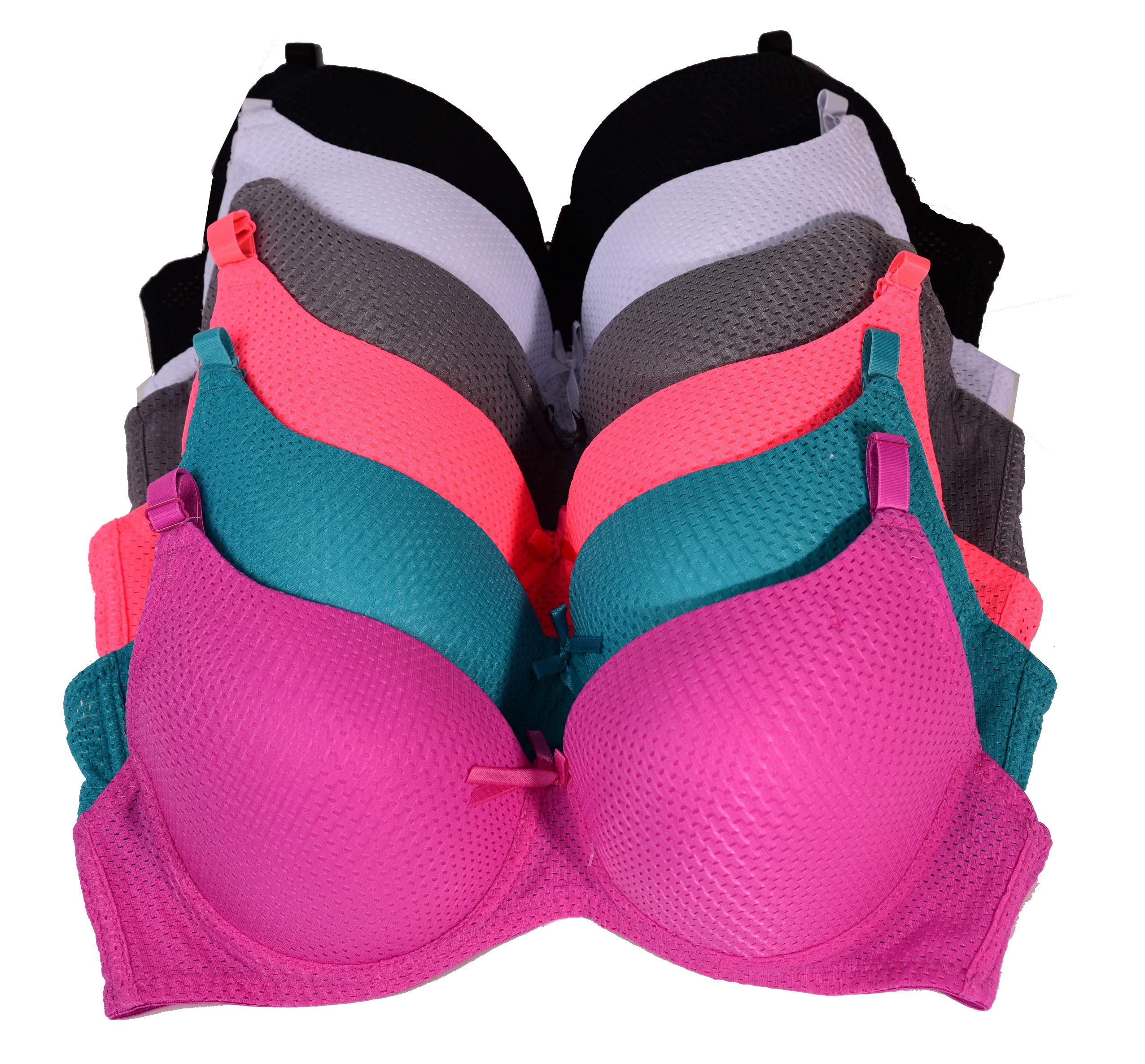6 Pack Love Pink Women's Bras - Comfortable Plain T-Shirt Bras for B & C Cup - Perfect for Everyday Wear, Workouts & Lounge