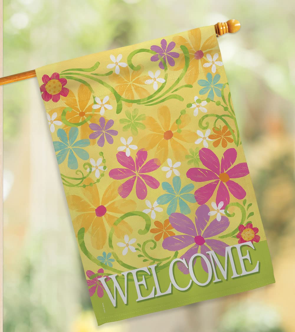 Welcome Daisy Garden Flag Set 28x40in w/Flagpole - Home Decor for Outdoor & Indoor