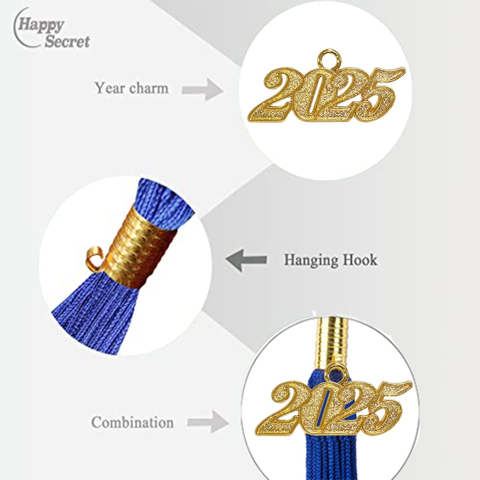 2025 Graduation Cap Tassel with Year Charm - Happy Secret Graduation Accessories for High School & College Ceremonies - Perfect for 2025 Graduates, Commencement Decor & Photo Props