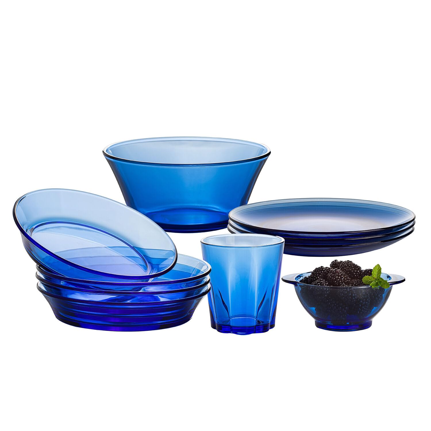 STPGoods 4-Piece Blue Cobalt Glass Dinner Plates Set - 7.8 Inch Round Salad Plates for Everyday Dining, Entertaining & Restaurant Use - Durable Transparent Glass Dishes for Salad, Bread, Desserts & Appetizers