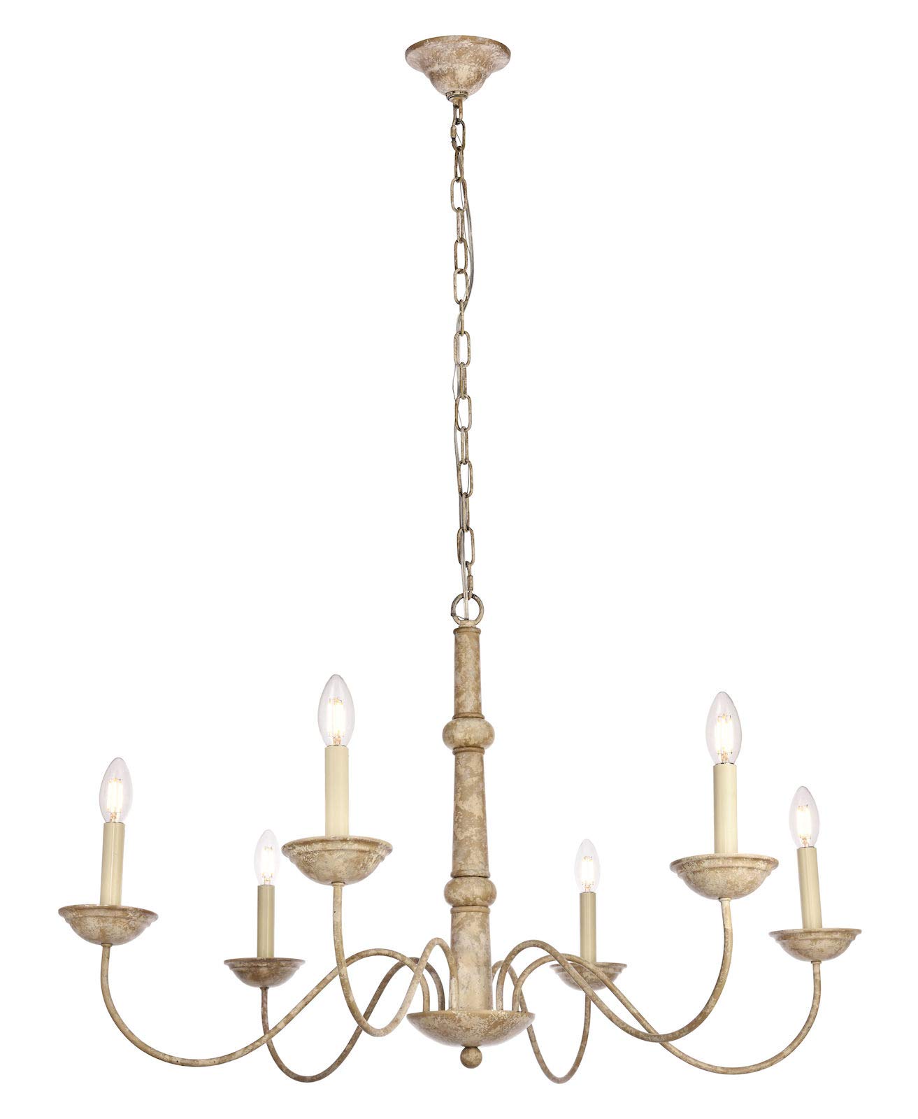 Merritt 35 Inch 6-Light Weathered Dove Chandelier - Elegant Farmhouse Lighting for Dining Room, Bedroom, or Entryway