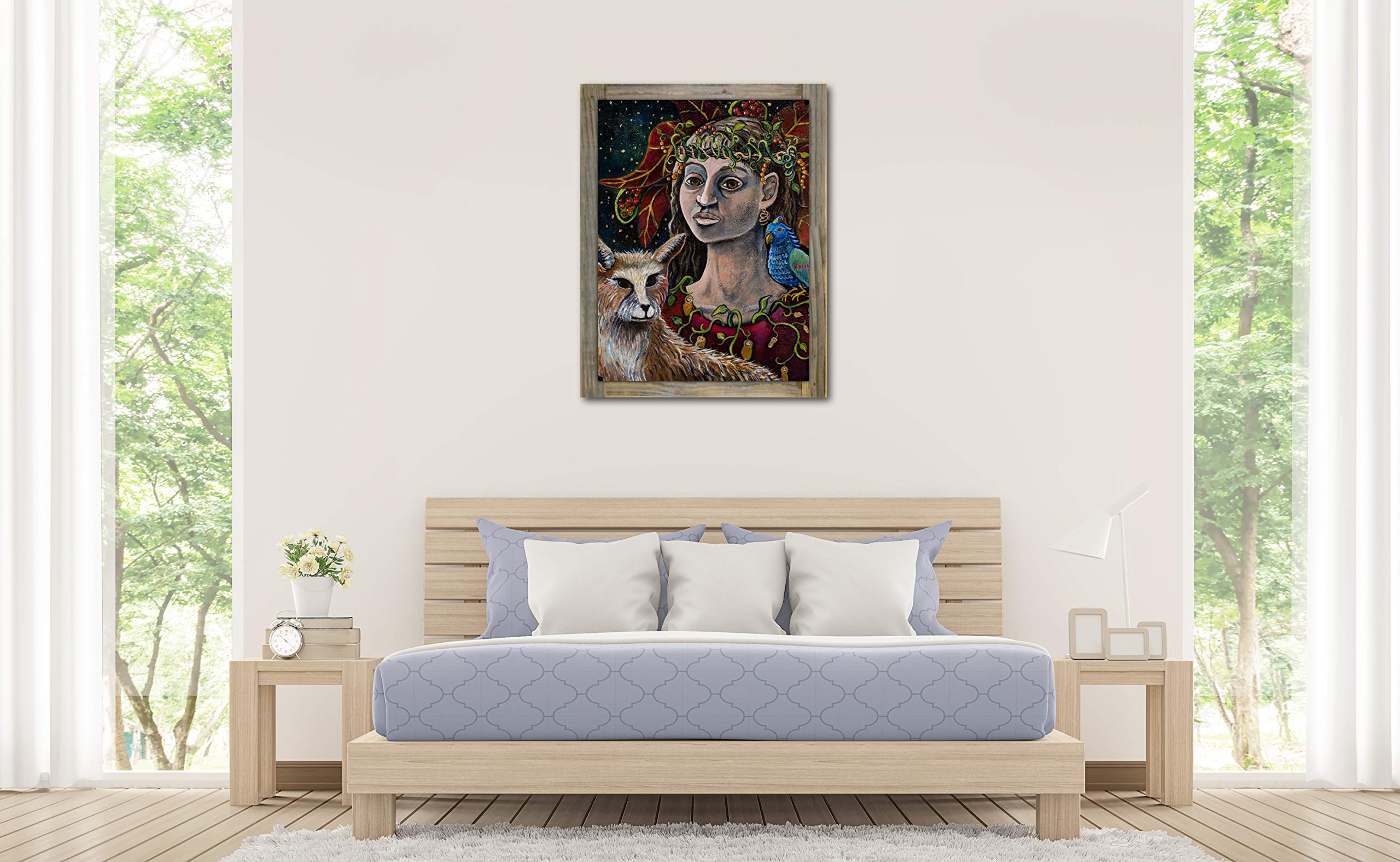 Vibrant Fox Goddess Portrait Metal Print on Reclaimed Barn Wood - 17x23 Inch Folk Art Wall Decor by Libby Hoagland | Perfect for Bohemian Home, Office & Gallery Aesthetic
