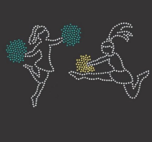 Twin Cheer 2 Rhinestone Iron On Transfer - Sparkling DIY Heat Transfer Vinyl for T-Shirts, Jerseys & Apparel - Perfect for Cheerleading, Sports Teams & Custom Designs