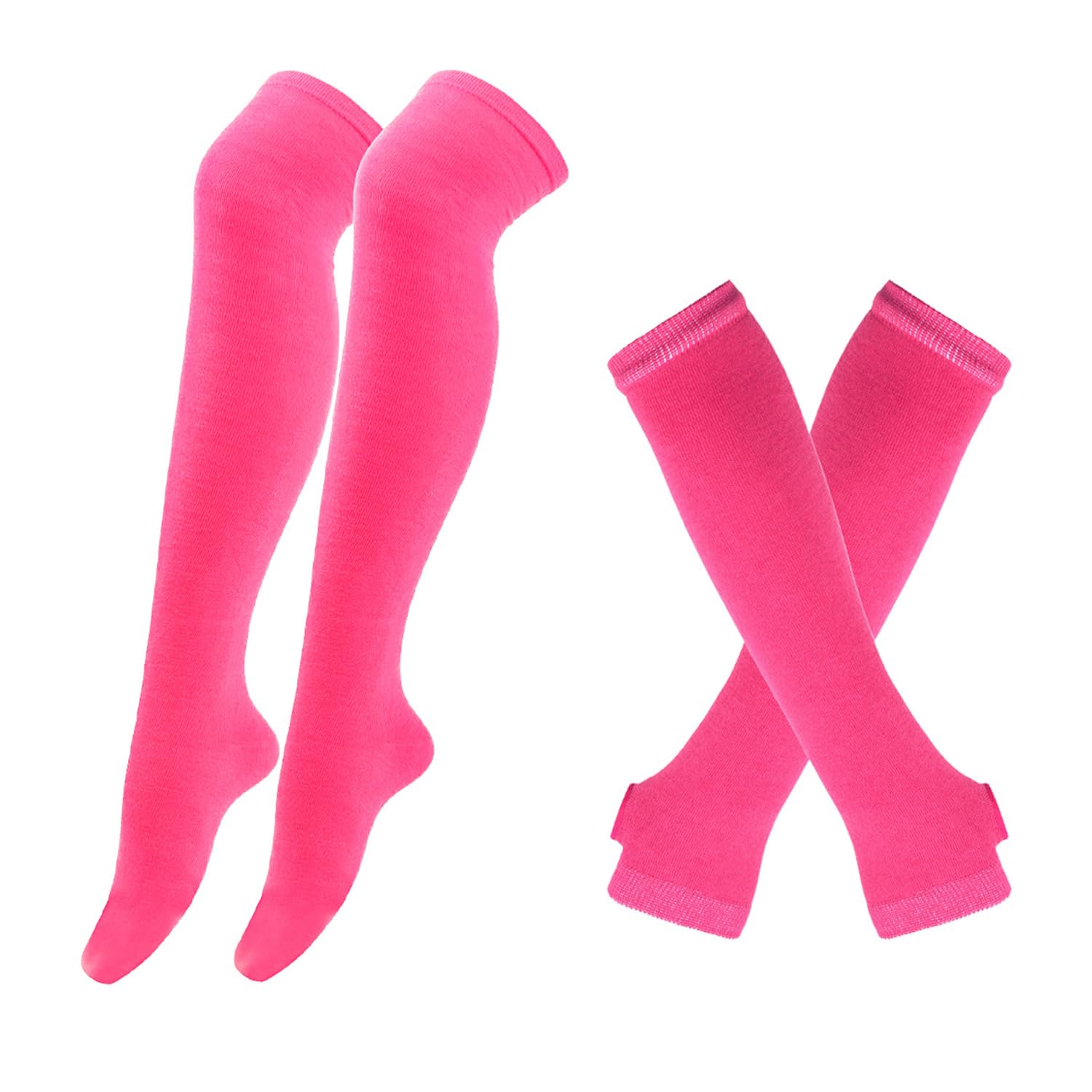Benefeet Women's Striped Thigh High Socks & Arm Warmers Set with Fingerless Gloves - Over Knee High Stockings for Halloween, Cosplay, and Winter Fashion