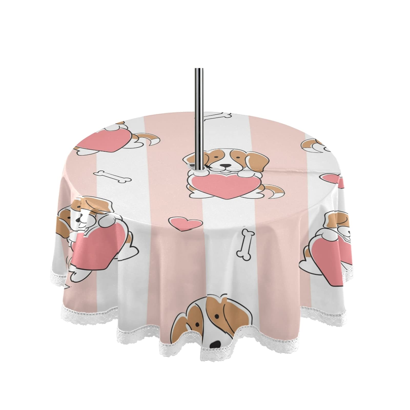 Beagle Hug Hearts Waterproof Outdoor Tablecloth with Umbrella Hole & Zipper - All-Weather Picnic Table Cover for Patio, BBQ, Restaurant, Party & Home Decor - Machine Washable Spring Summer Dining Accessory