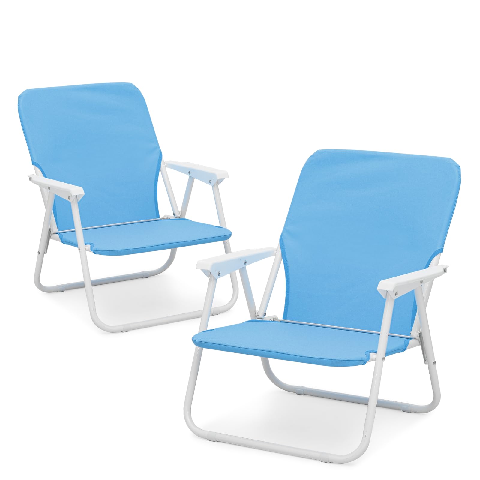 Magshion 2-Pack Folding Low Beach Chairs for Adults - Portable Lightweight Lawn Chairs with Back Pocket & Hard Armrest - Supports 250 lbs - Perfect for Camping, Fishing, Poolside, Patio, Backyard & Outdoor Relaxation (Blue)
