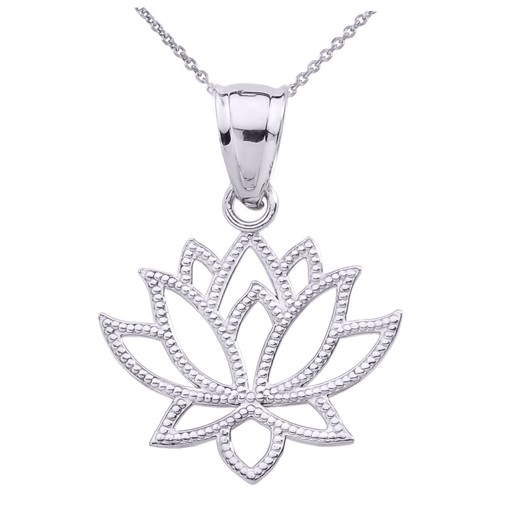 14K White Gold Lotus Flower Pendant Necklace - Elegant Openwork Design for Women, Perfect for Weddings, Anniversaries & Special Occasions