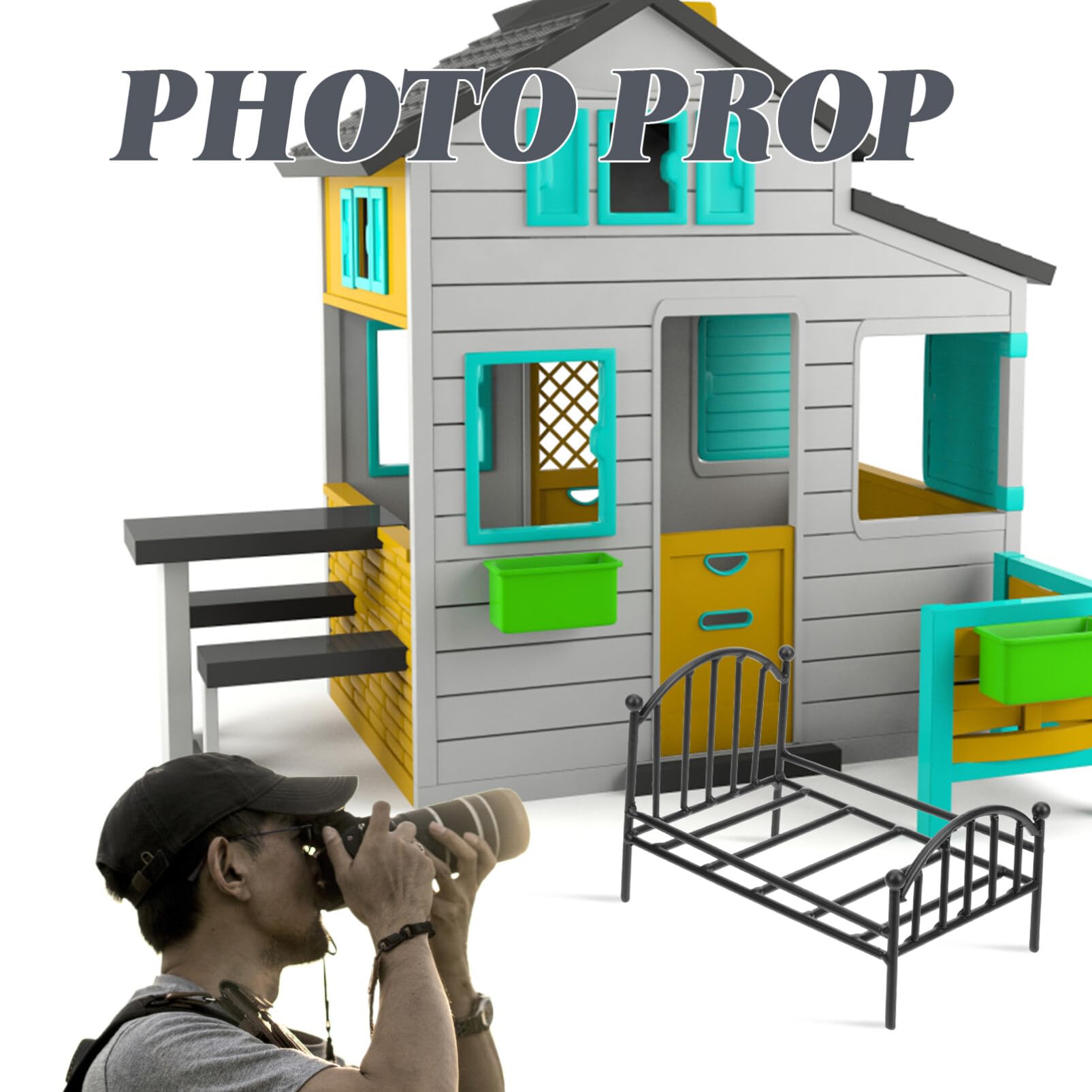 Totority Miniature Metal Bed Frame - Tiny House Bed Furniture Model for Home Decor, Plant Stand | Perfect for Dollhouse, Miniature Displays & DIY Projects
