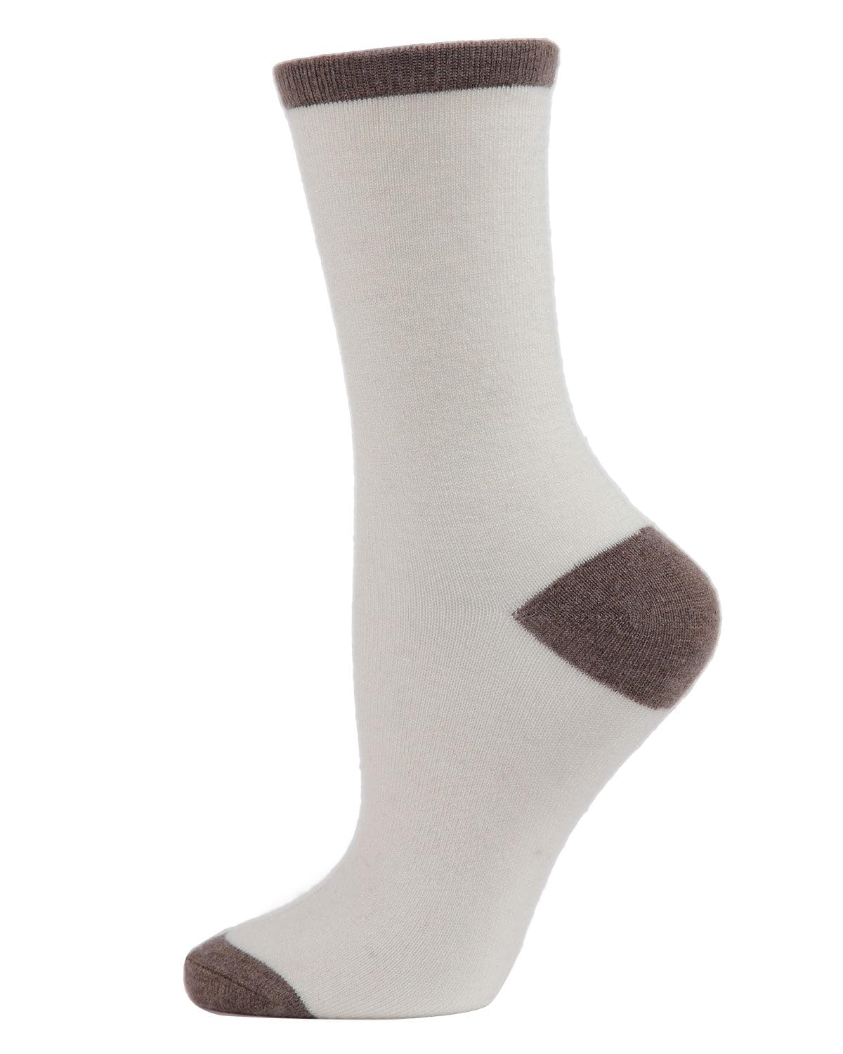 MeMoi Women's Soft Tipped Flat Knit Cashmere Blend Crew Socks - Ivory One Size - Cozy Winter Socks for Home, Office & Travel Comfort