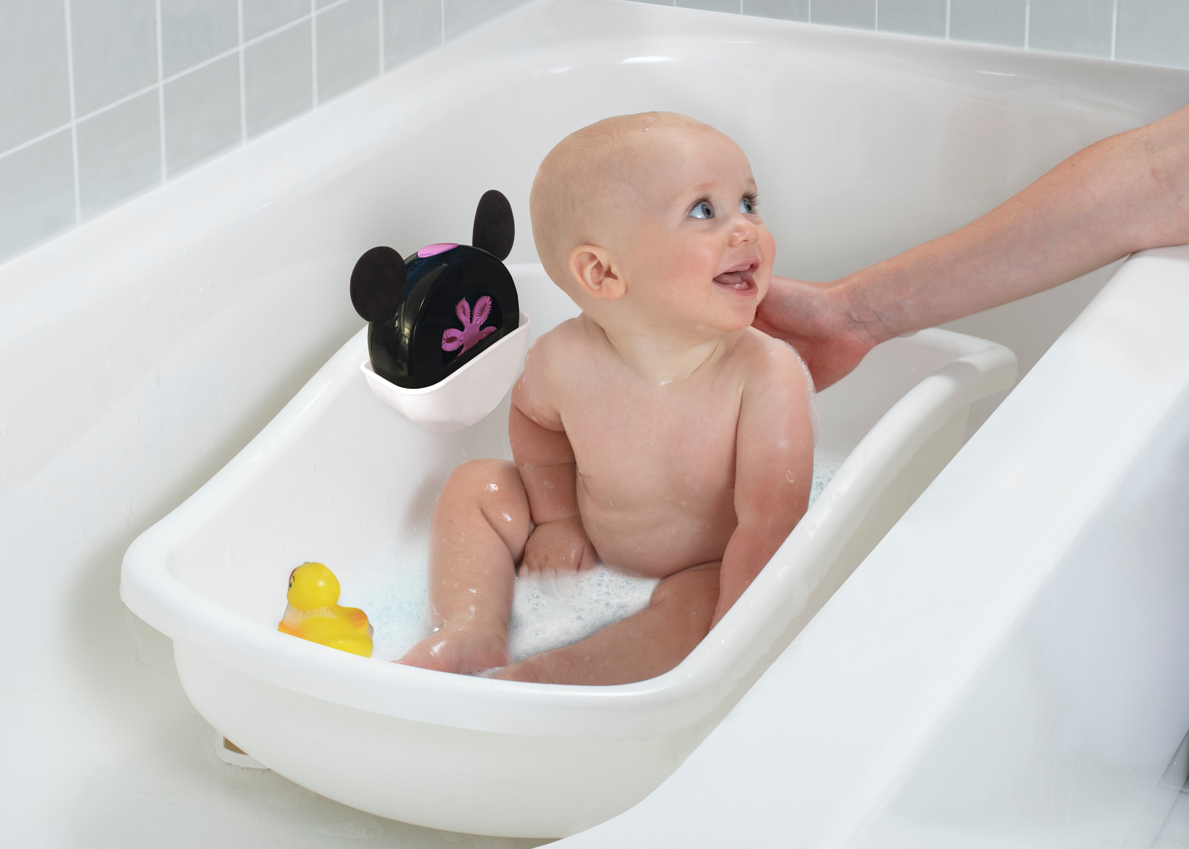 Disney Minnie Mouse 3-in-1 Baby Bathtub with Sling & Bubble Blower - Newborn to Toddler Bath Tub for Safe & Fun Bath Time - Perfect for Infants, Newborns & Toddlers at Home or Travel