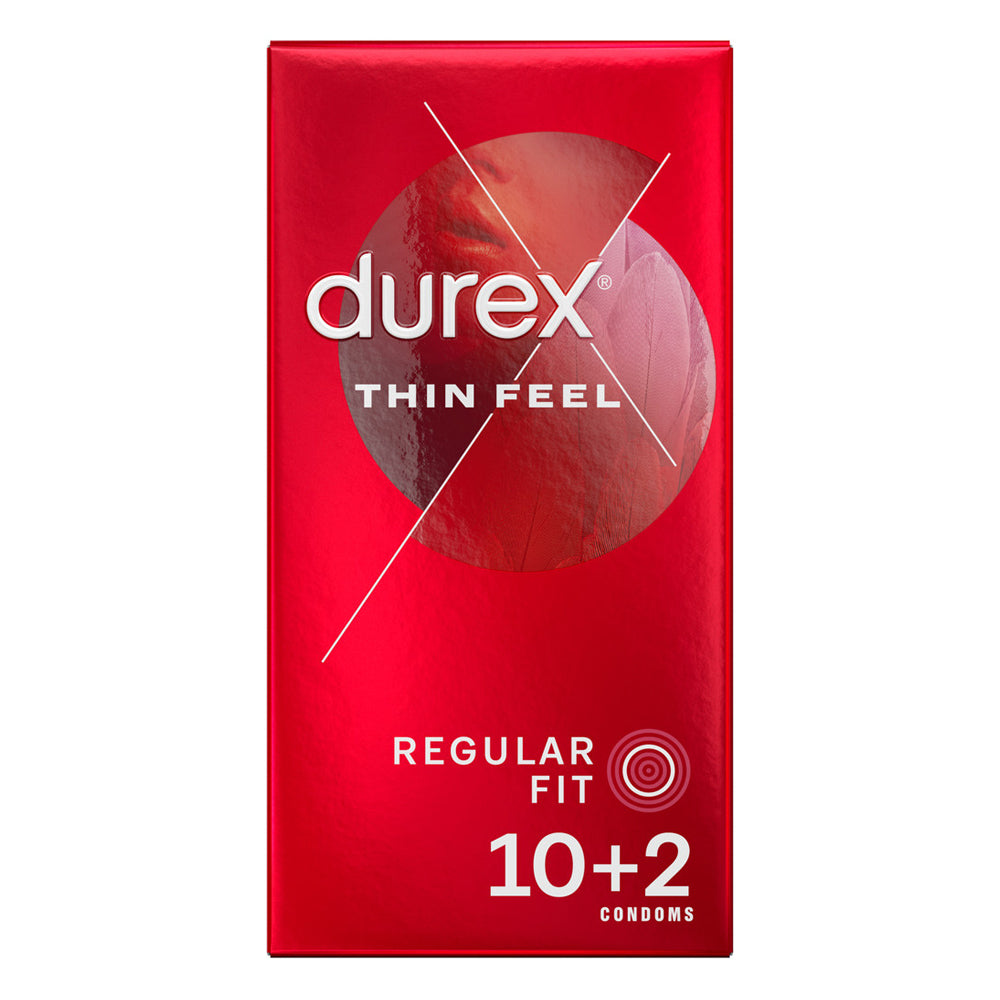 Durex Thin Feel Regular Fit Latex Condoms - Ultra Thin & Sensitive Protection for Enhanced Intimacy | Perfect for Couples & Safe Sex