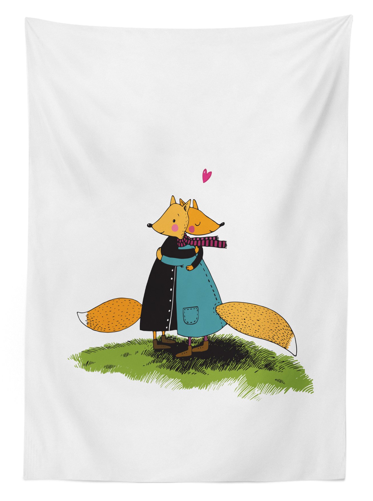 Ambesonne Fox Print Outdoor Tablecloth - Romantic Furry Forest Animal Design with Pink Hearts - Waterproof Washable Picnic Table Cover 58x104 Inches - Perfect for Backyard BBQs, Camping & Outdoor Parties