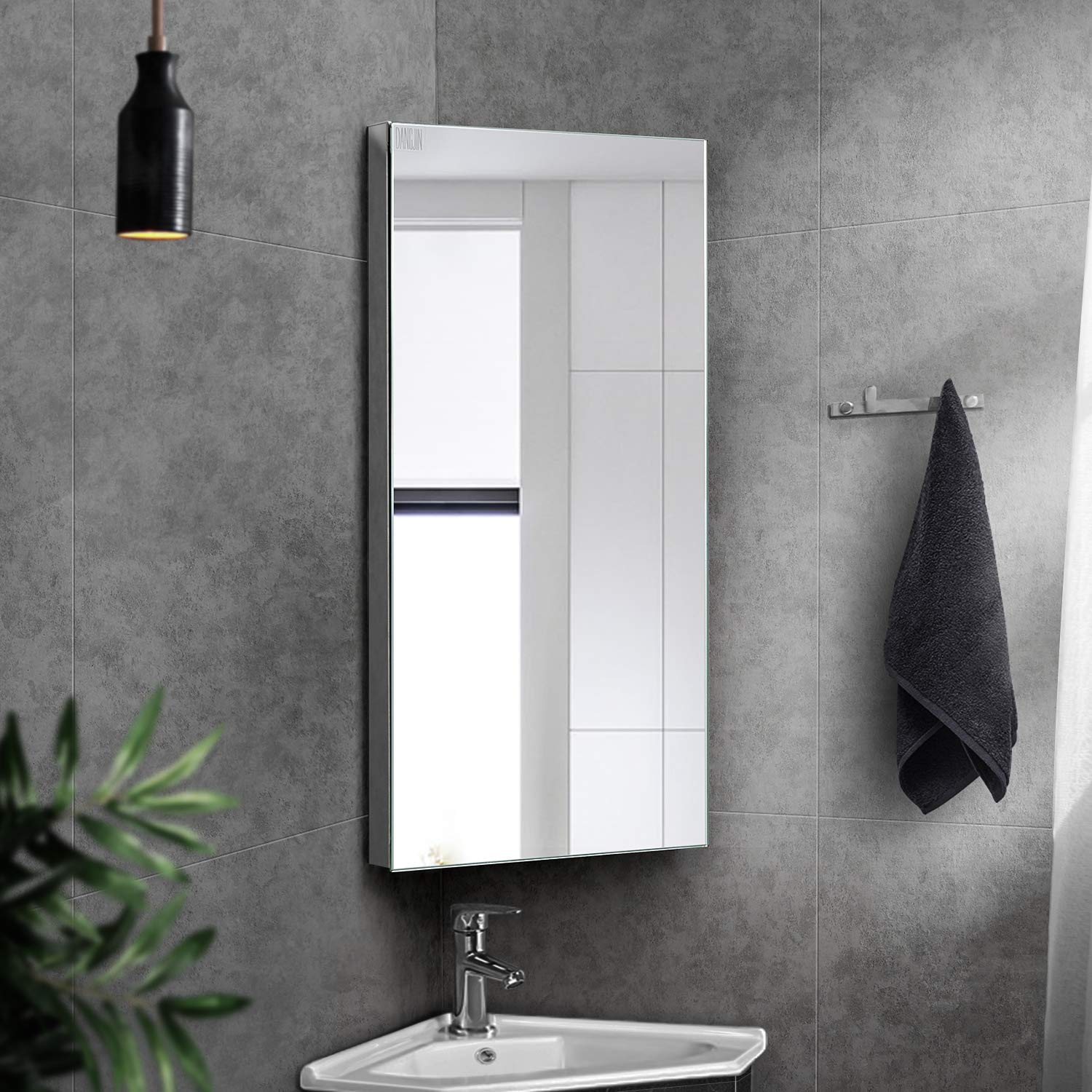 Wall Mount Corner Medicine Cabinet with Mirror - 24.2” x 12.8