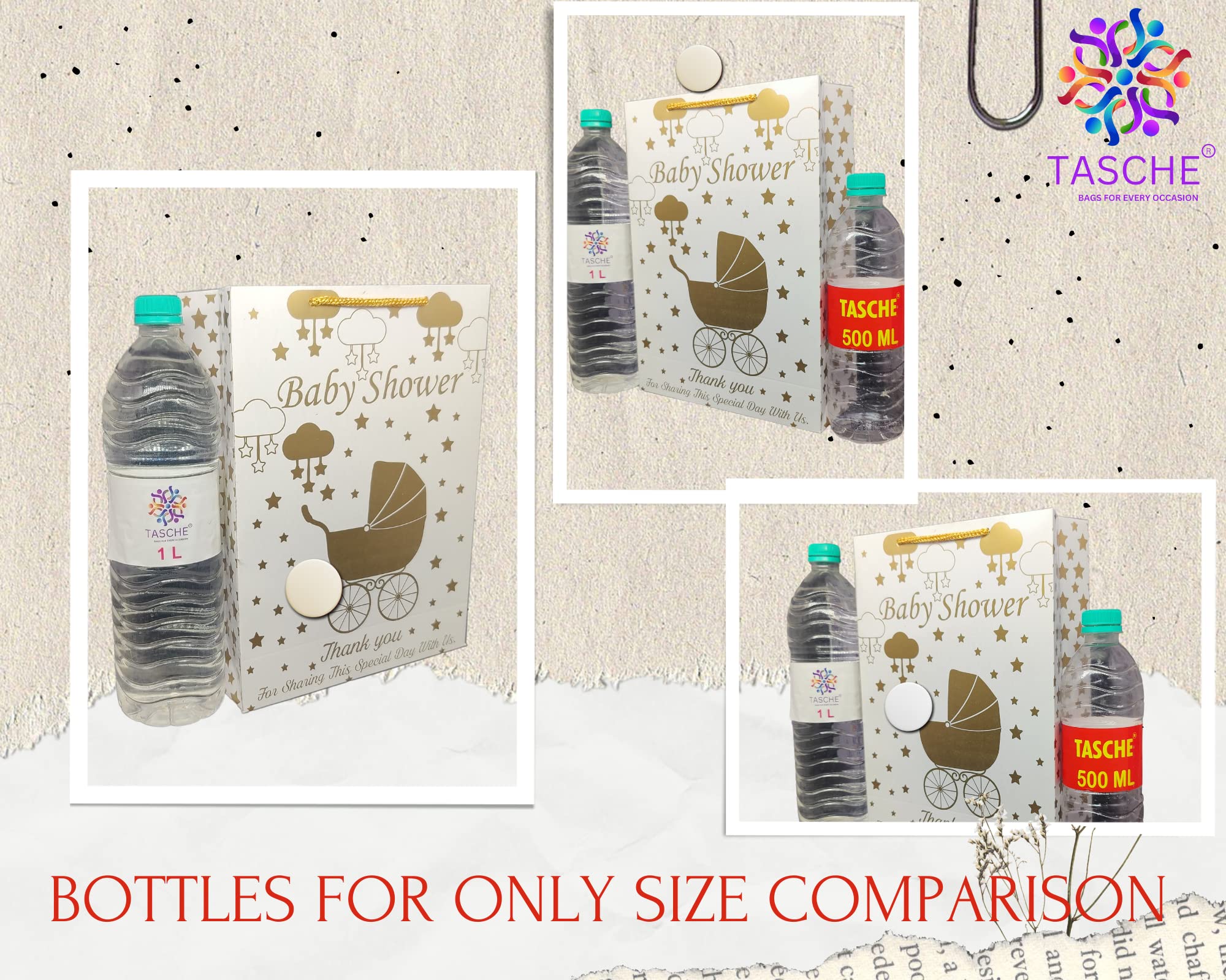 Premium Gold Printed Baby Shower Gift Bags - Elegant Trolly Design Carry Bags for Baby Shower Favors, Holiday Presents & Return Gifts (11x8x3 Inches, Pack of 9) - Perfect for Baby Showers, Birthday Parties & Special Celebrations