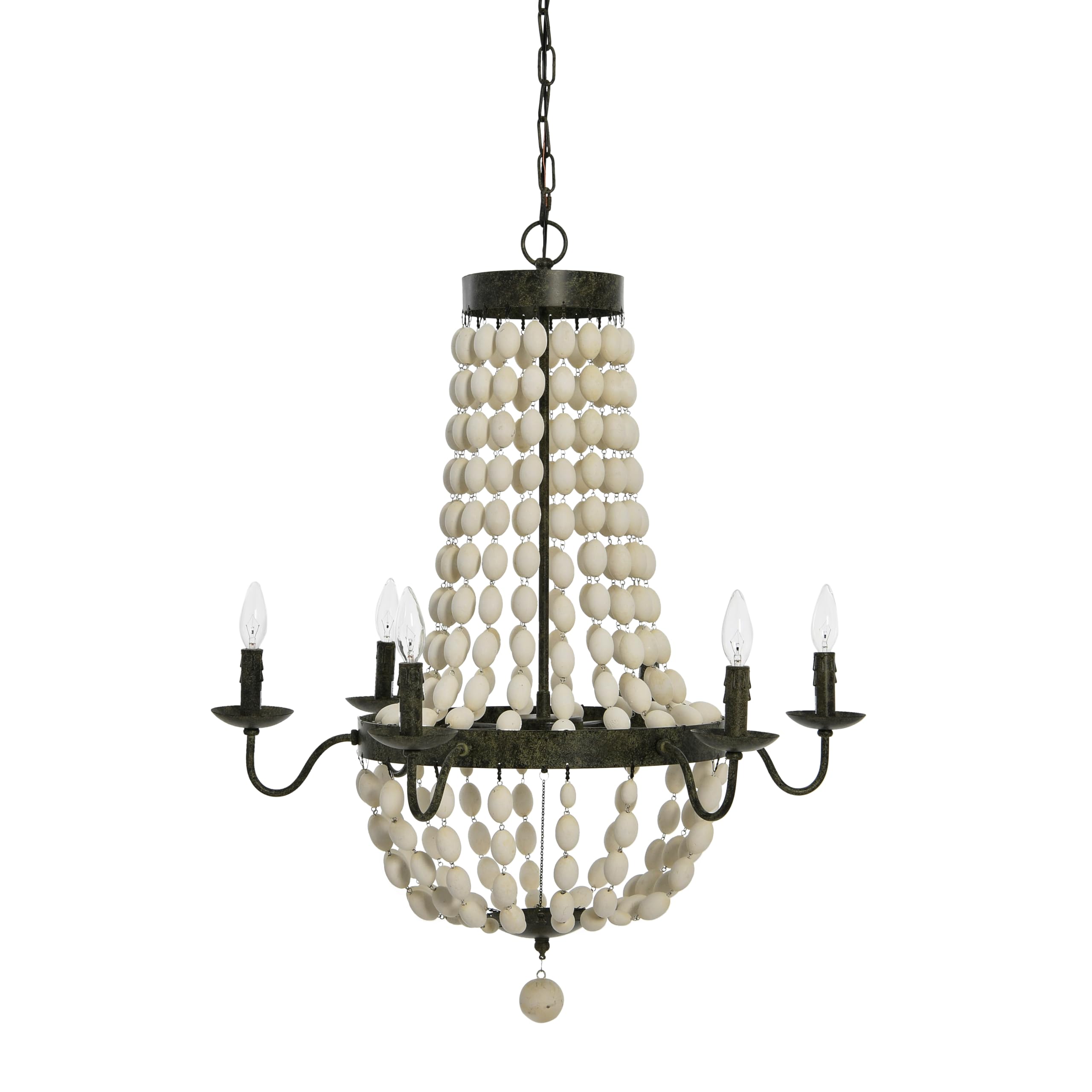 Stylish 6-Light Wood Bead Metal Chandelier - Rustic Farmhouse Ceiling Light Fixture for Dining Room, Bedroom & Living Room Decor