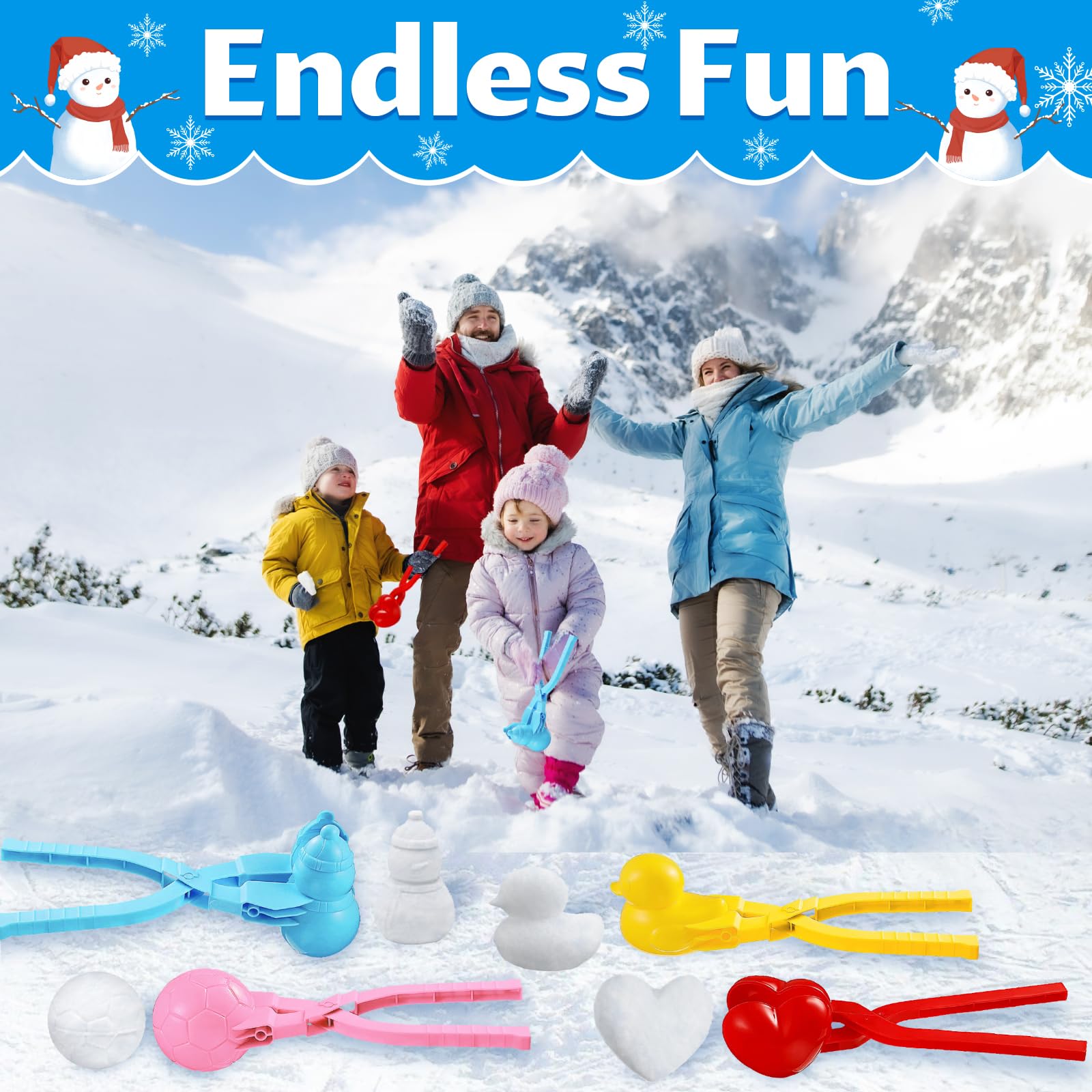 4-Piece Snowball Maker Kit for Kids - Durable Outdoor Snow & Beach Toy with Handle - Perfect for Snowball Fights, Winter Games & Beach Play - Great Birthday & Christmas Gift for Children