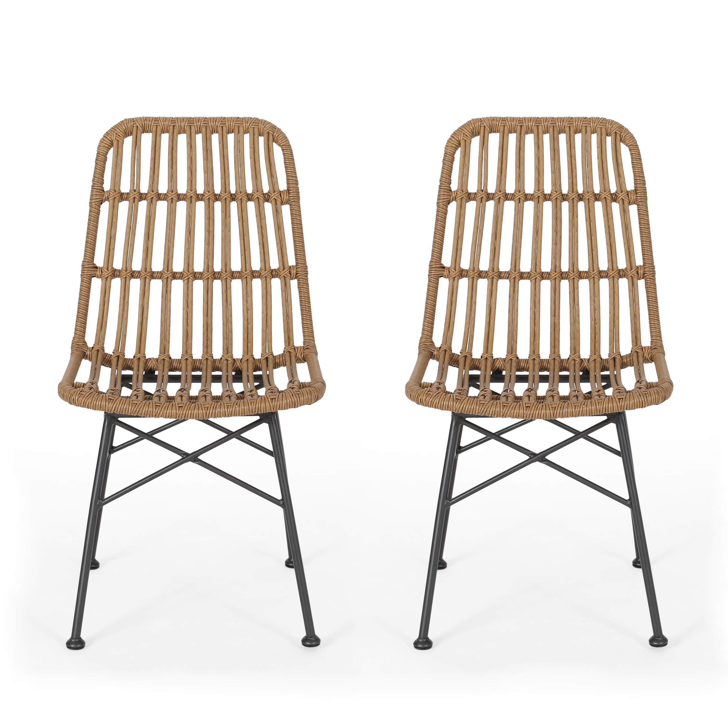 GDFStudio Outdoor Wicker Dining Chairs Set of 2 - Light Brown & Black Patio Furniture - Perfect for Backyard, Garden, and Poolside Dining