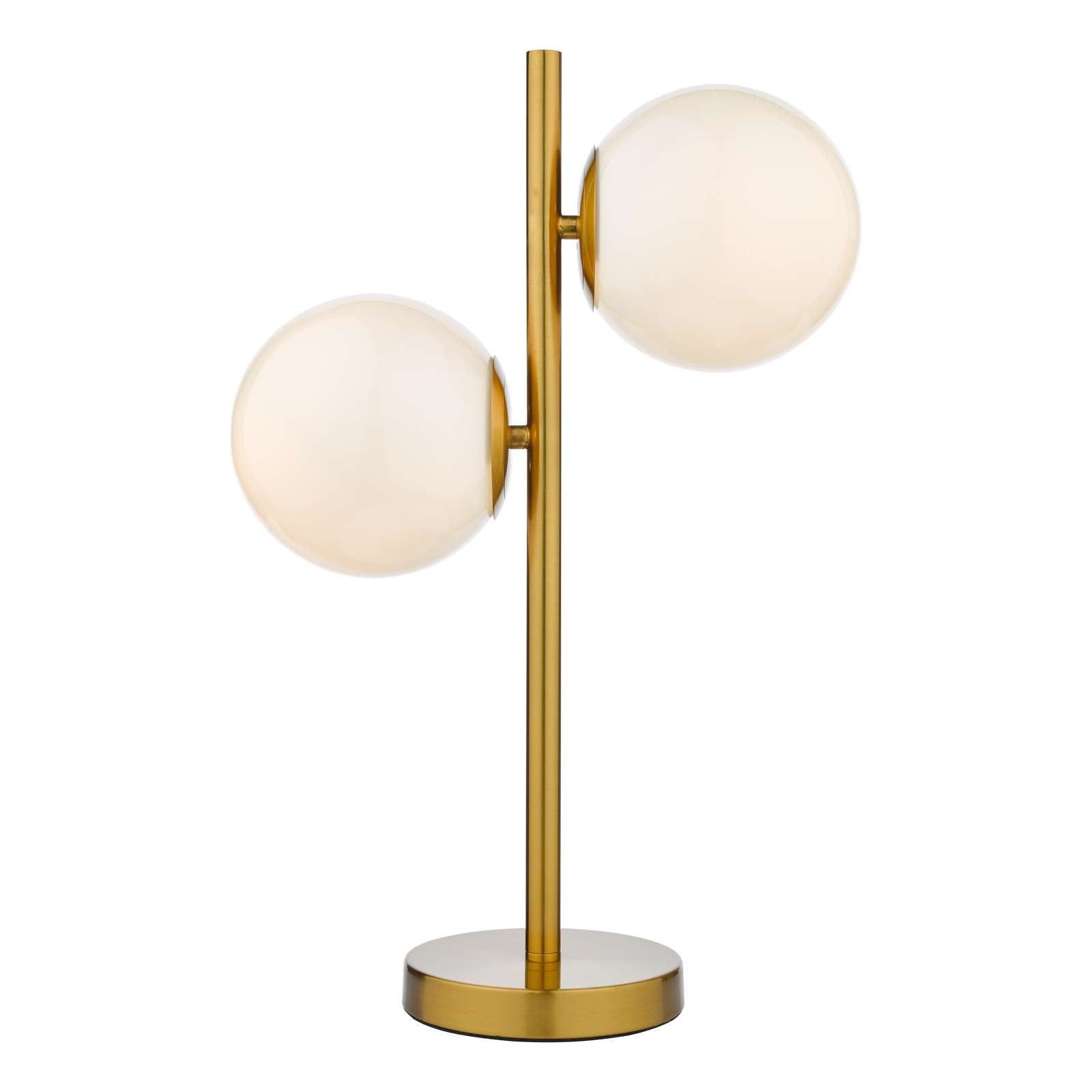 Bombazine 2-Light Table Lamp in Natural Brass & Opal Glass - IP20 Rated for Bedroom, Living Room, or Office Lighting