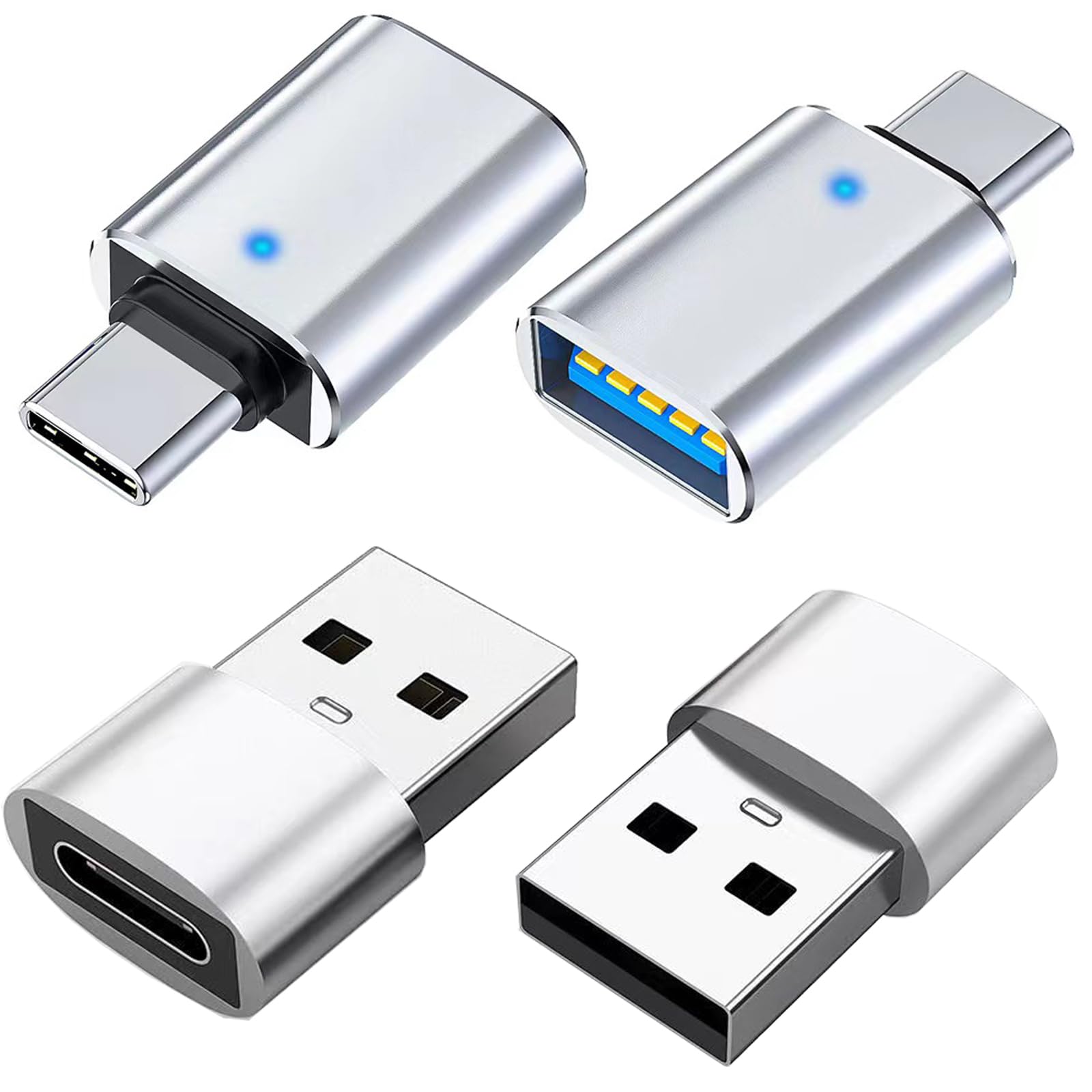 4 Pack USB to USB C Adapter Set - 2x Type C Female to A Male Charger Converter & 2x USB C Male to USB Female OTG Adapter for Fast Charging & Data Sync - Compatible with iPhone 15, MacBook, iPad, Samsung Galaxy - Perfect for Home, Office & Travel Accessories