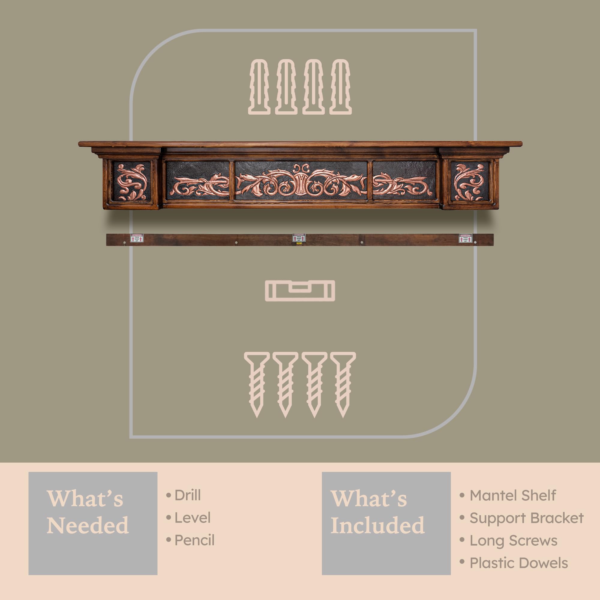 Handmade Custom Copper Fireplace Mantel Shelf - Floating Wall-Mounted Decorative Mantel with Wood Accents (Black & Copper) - Perfect for Living Room, Bedroom & Home Decor - MANTEL SHELF-1-5028