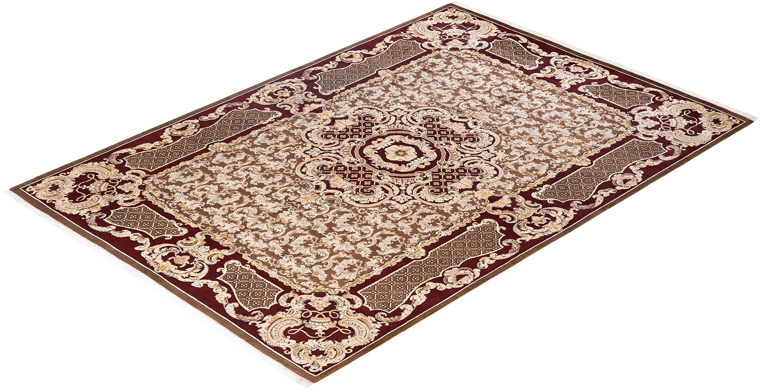 Handmade Wool Oriental Mogul Brown 6x9 Area Rug - Traditional Hand-Knotted One-of-a-Kind Solo Rugs for Living Room, Bedroom & Home Decor