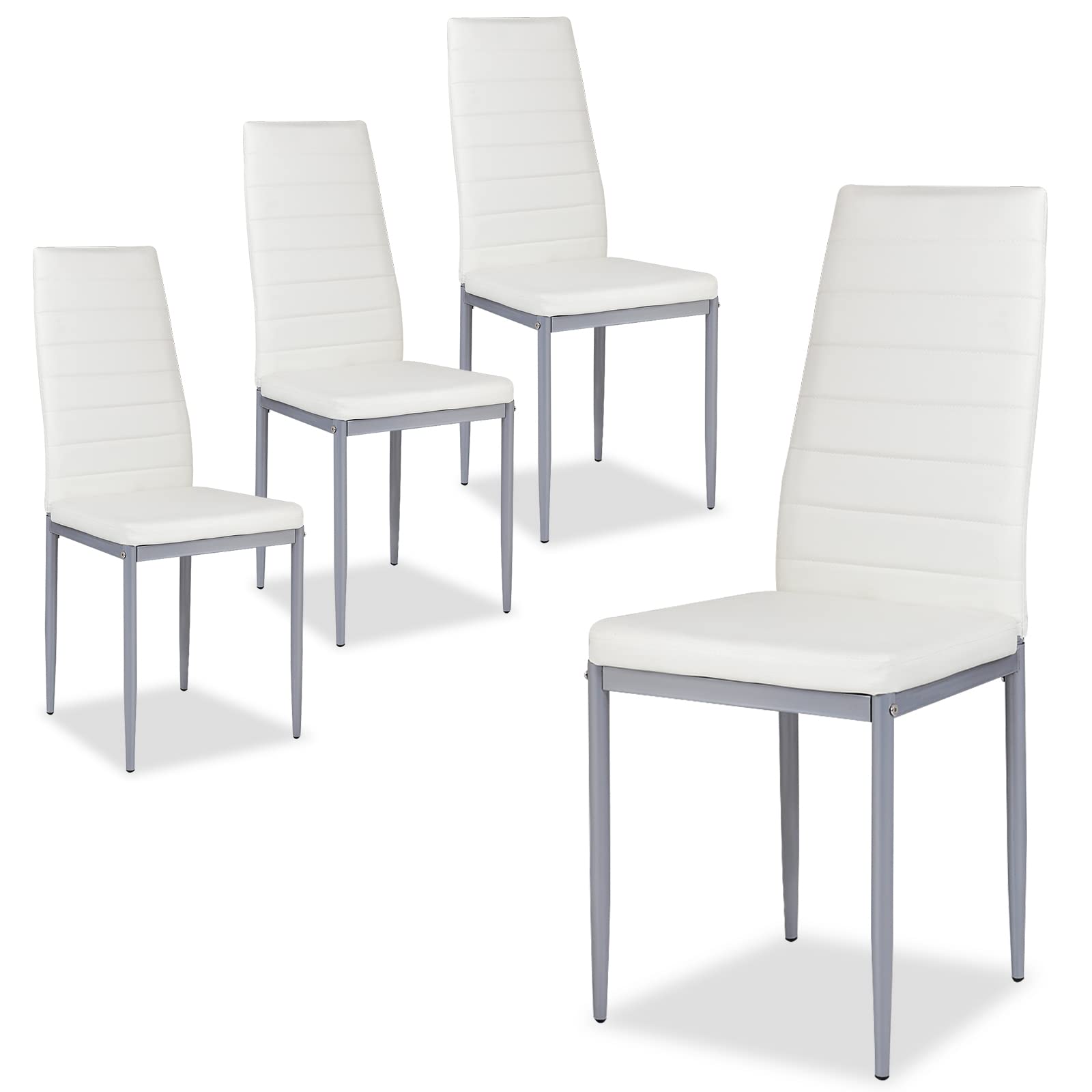 Premium PU Leather Dining Chairs Set of 4 - Ergonomic High Backrest Kitchen Side Chairs with Sturdy Steel Frame - Comfortable Upholstered Seating for Home, Restaurant & Office Use (White)