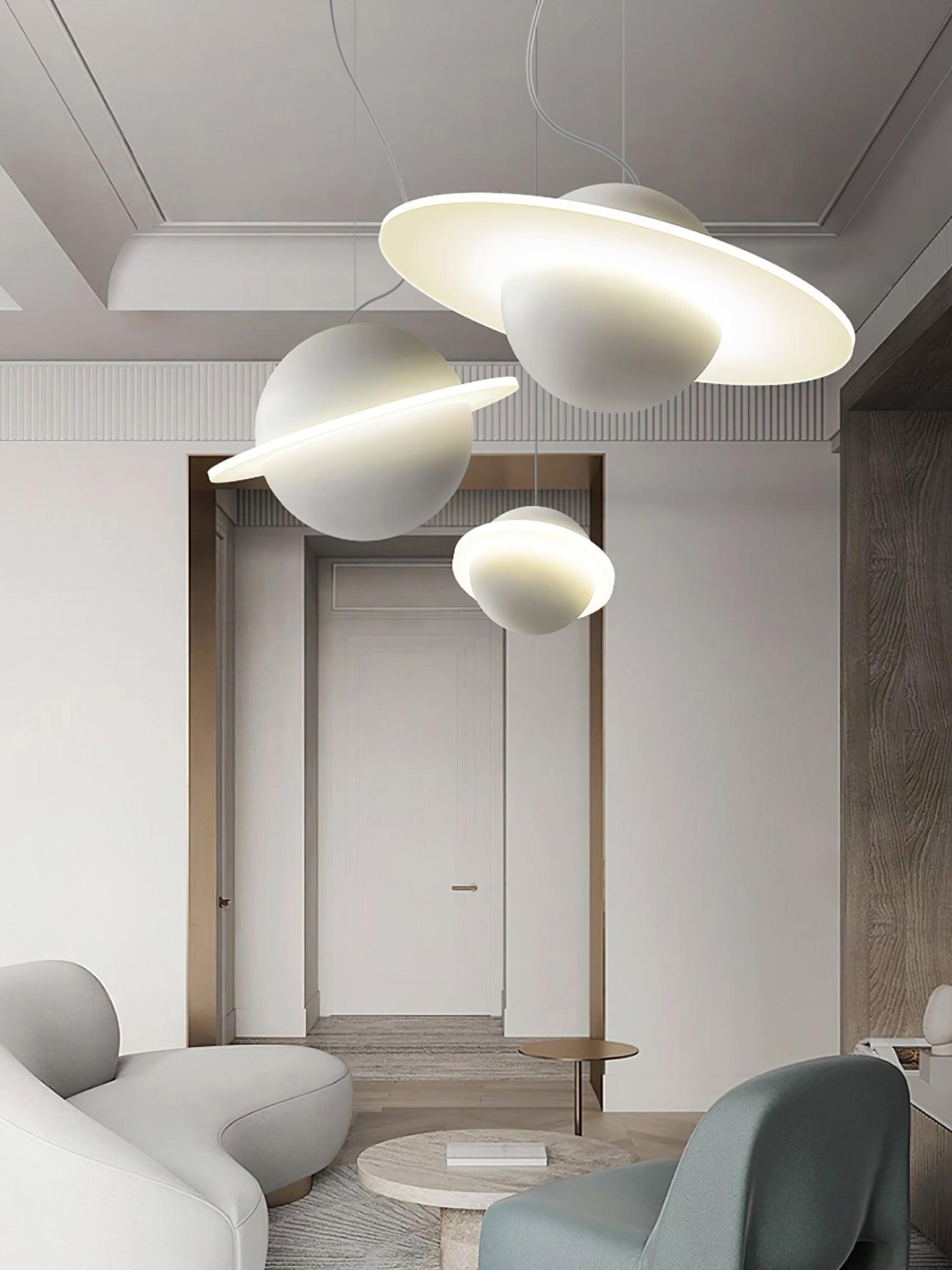 Jupiter Ring Pendant Light - Modern LED Ceiling Fixture for Kitchen Island, Dining Room & Bedroom Lighting | Dimmable Hanging Chandelier with Adjustable Height