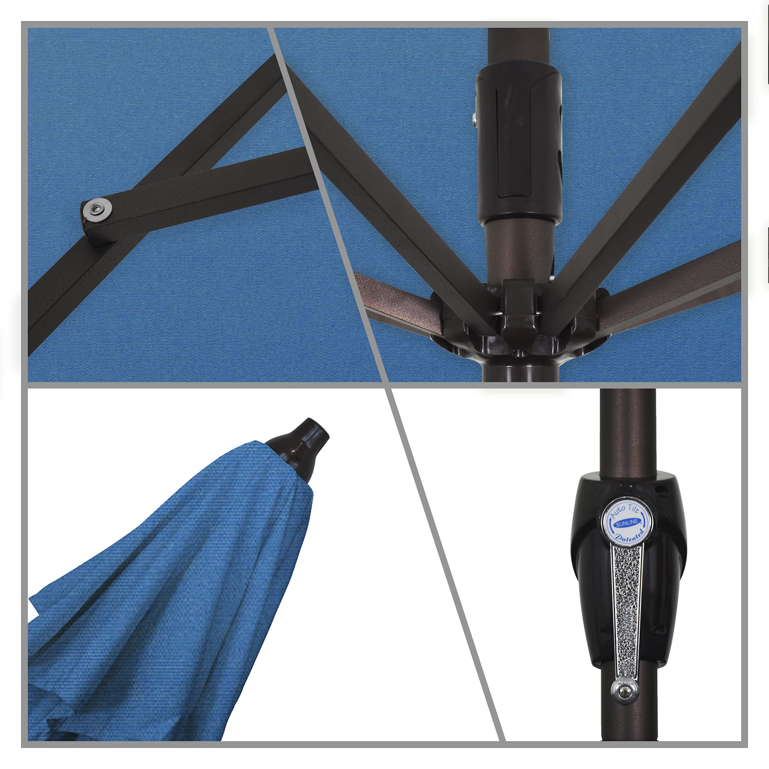 California Umbrella 9' Round Aluminum Patio Umbrella with Crank Lift & Auto Tilt - Bronze Pole & Capri Design for Outdoor Dining, Poolside Lounging, and Backyard Relaxation