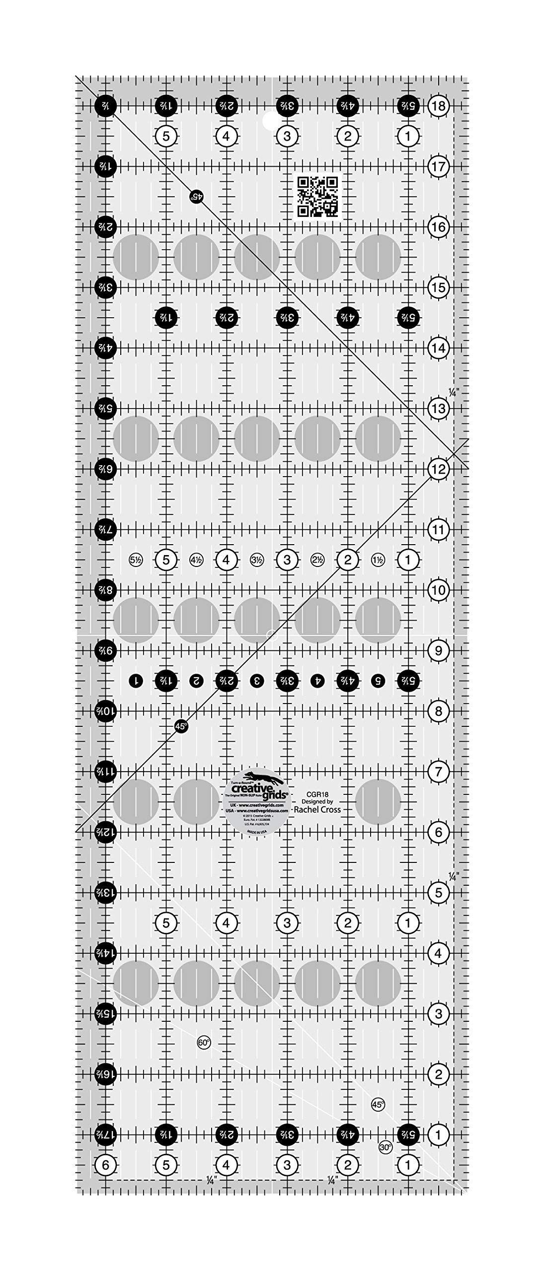 Creative Grids 6-1/2in x 18-1/2in Quilting Ruler - Precision Measuring Tool for Patchwork, Sewing & Fabric Cutting | Perfect for Quilters & DIY Craft Projects