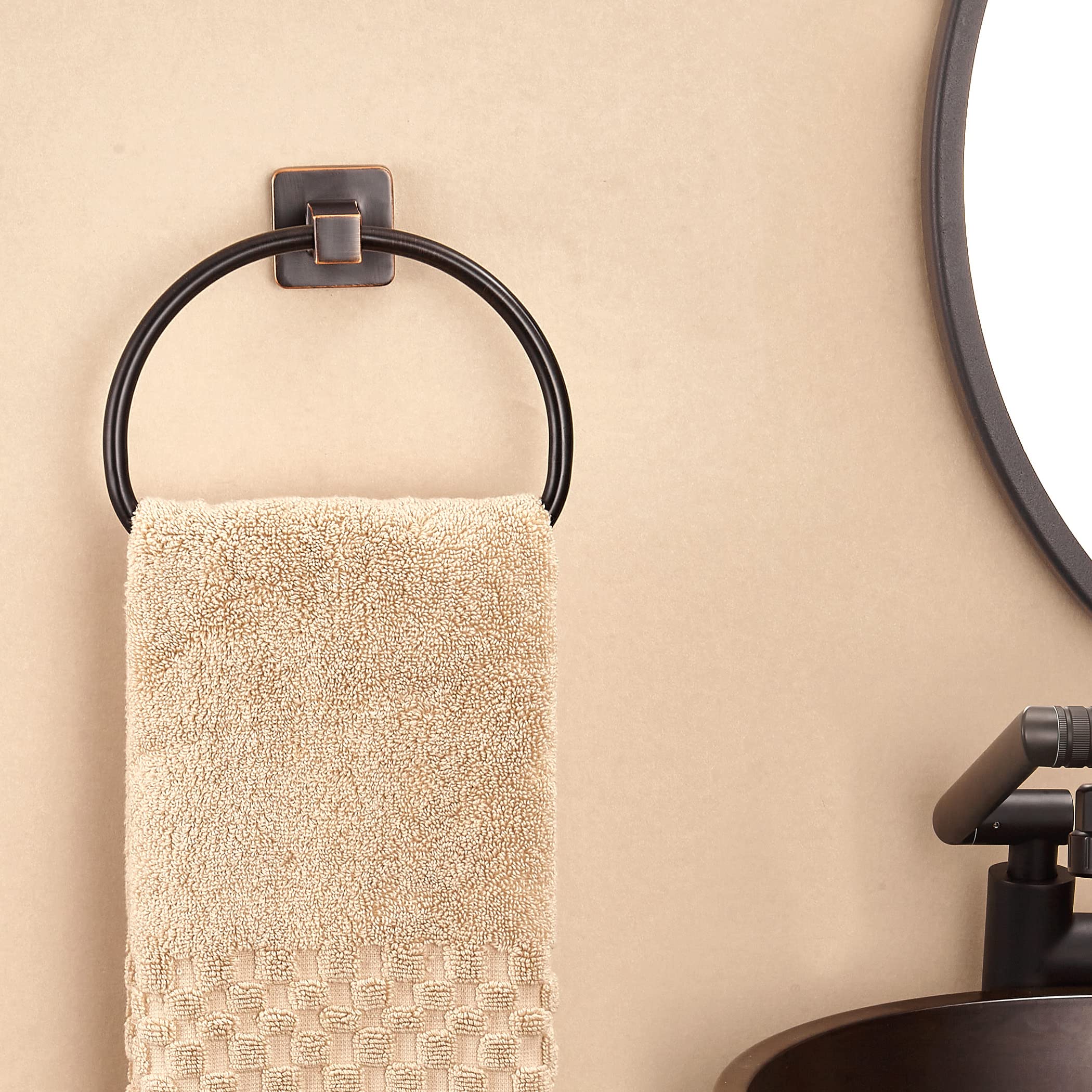 WOLIBEER Bronze Towel Ring - Oil Rubbed Rustic Wall Mounted Bathroom Hand Towel Holder - ORB Farmhouse Style Bath Accessories for Kitchen, Guest Bath & Spa Decor