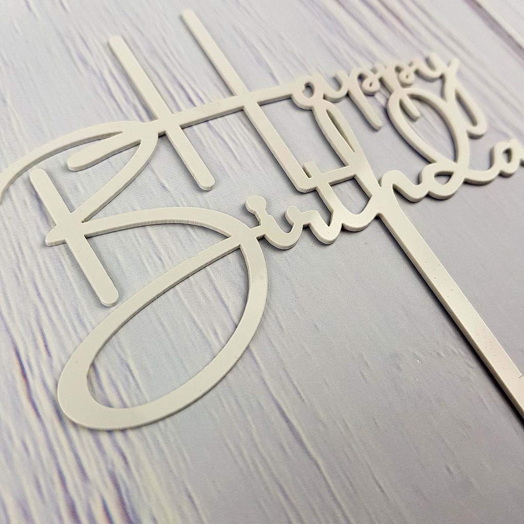 Elegant Off-White Acrylic Happy Birthday Cake Topper - Perfect for Birthday Party Decorations, Wedding Celebrations & Anniversary Cakes