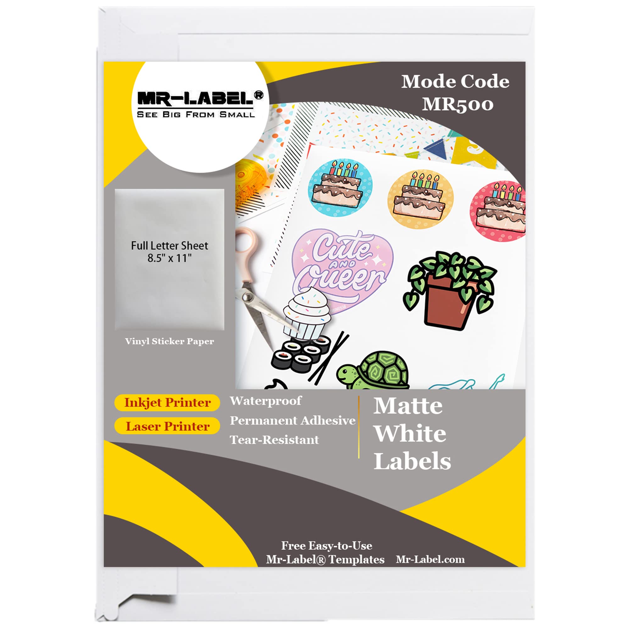 Premium White Matte Printable Vinyl Sticker Paper - Waterproof Full Letter Size (8.5