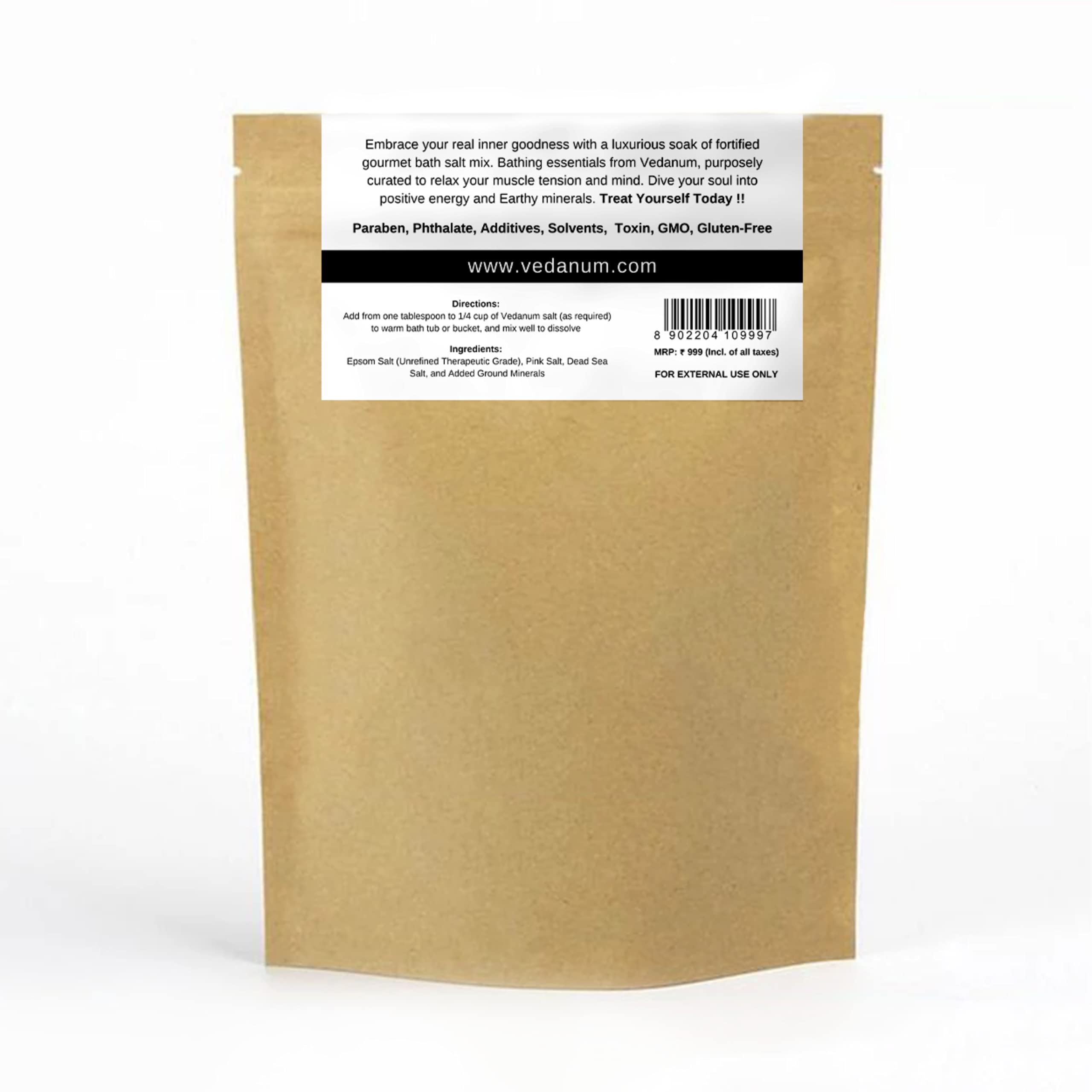 Vedanum Gourmet Aromatherapy Bath Salt with Pure Epsom Salt, Himalayan Pink Salt & Dead Sea Minerals | Muscle Relaxation, Skin Detox, Pain Relief | Spa, Foot Soak, Stress Relief & Sleep Aid