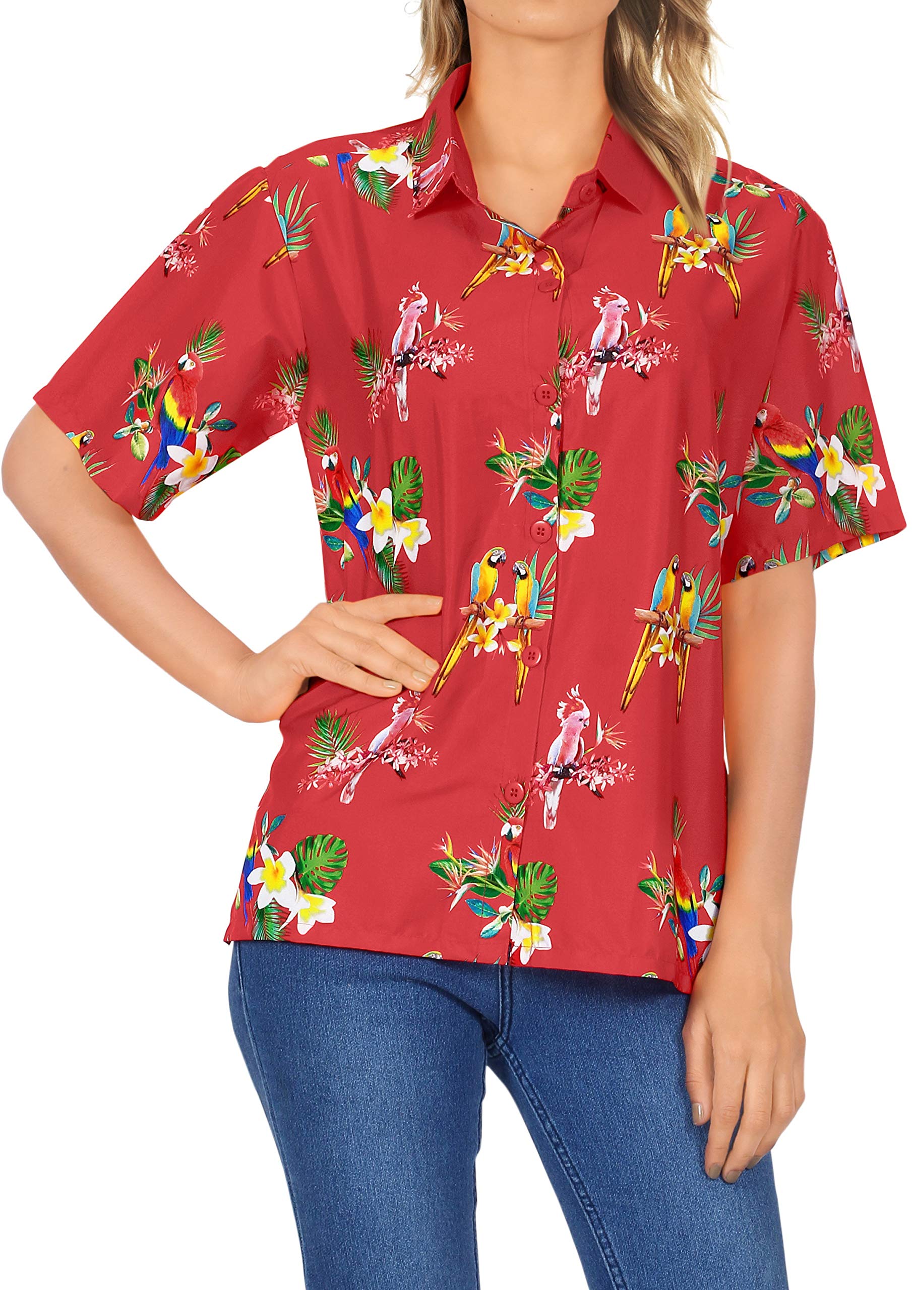 LA LEELA Women's Funny Short Sleeve Hawaiian Shirt - Tropical Vacation Beach Party T-Shirt - Casual Summer Outfit for Women - Perfect for Luau, Pool Party & Island Getaways