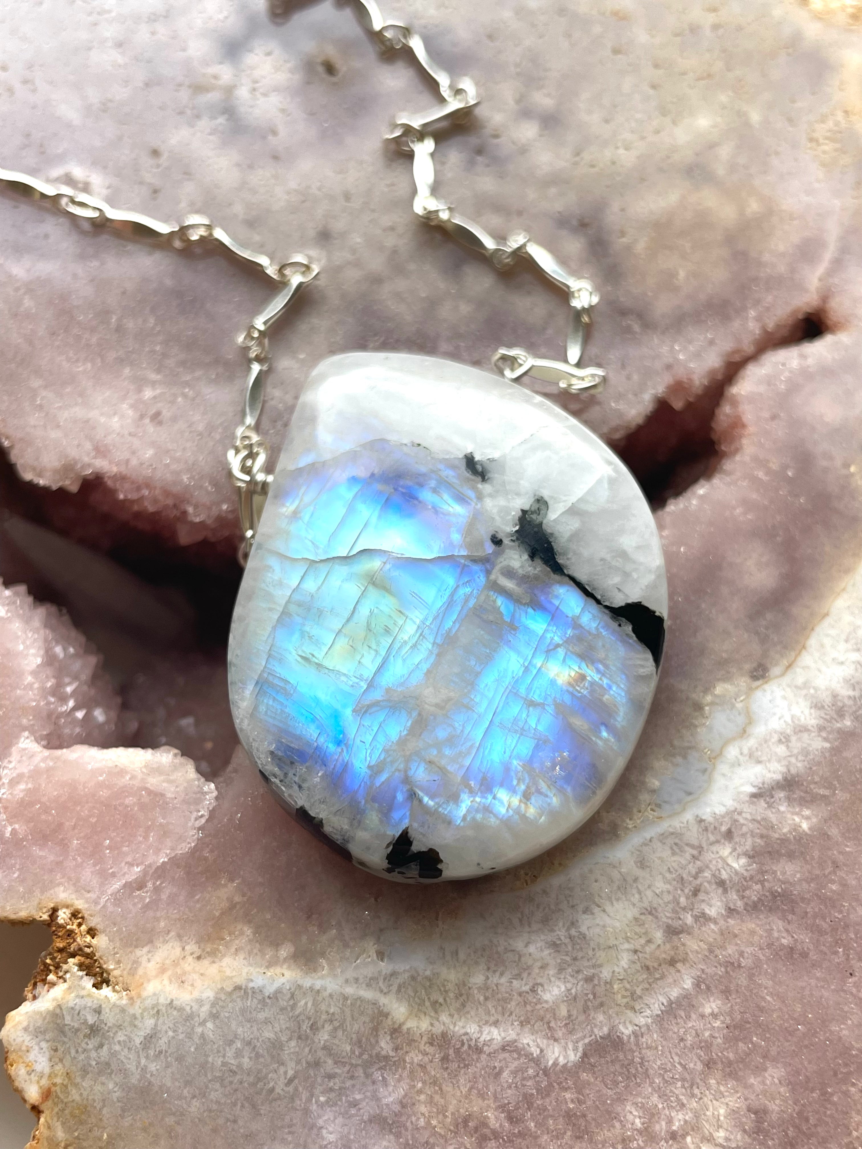 Large Moonstone Pendant Necklace Sterling Silver 925 - Elegant Boho Jewelry for Women, Perfect for Weddings, Parties & Everyday Wear