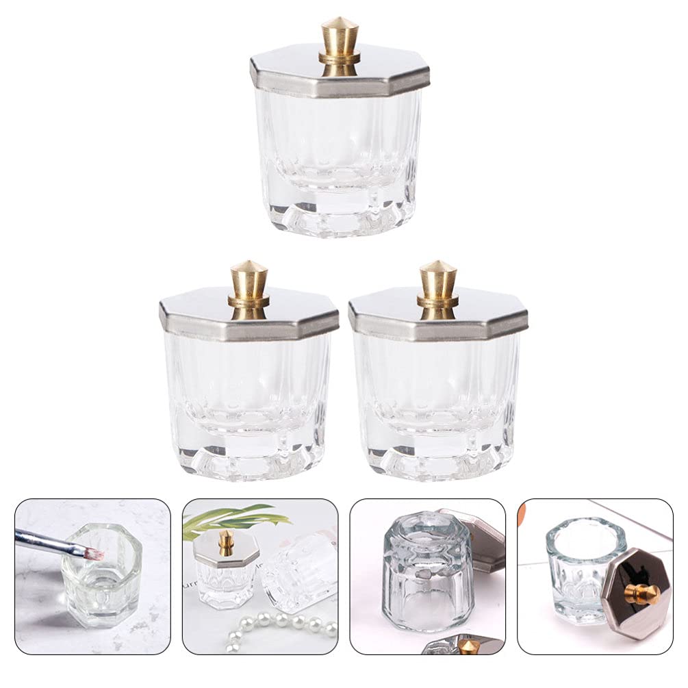 3pcs Octagonal Nail Art Cups - Stainless Steel Dappen Dishes for Acrylic Liquids & Manicure - Salon & Home Use
