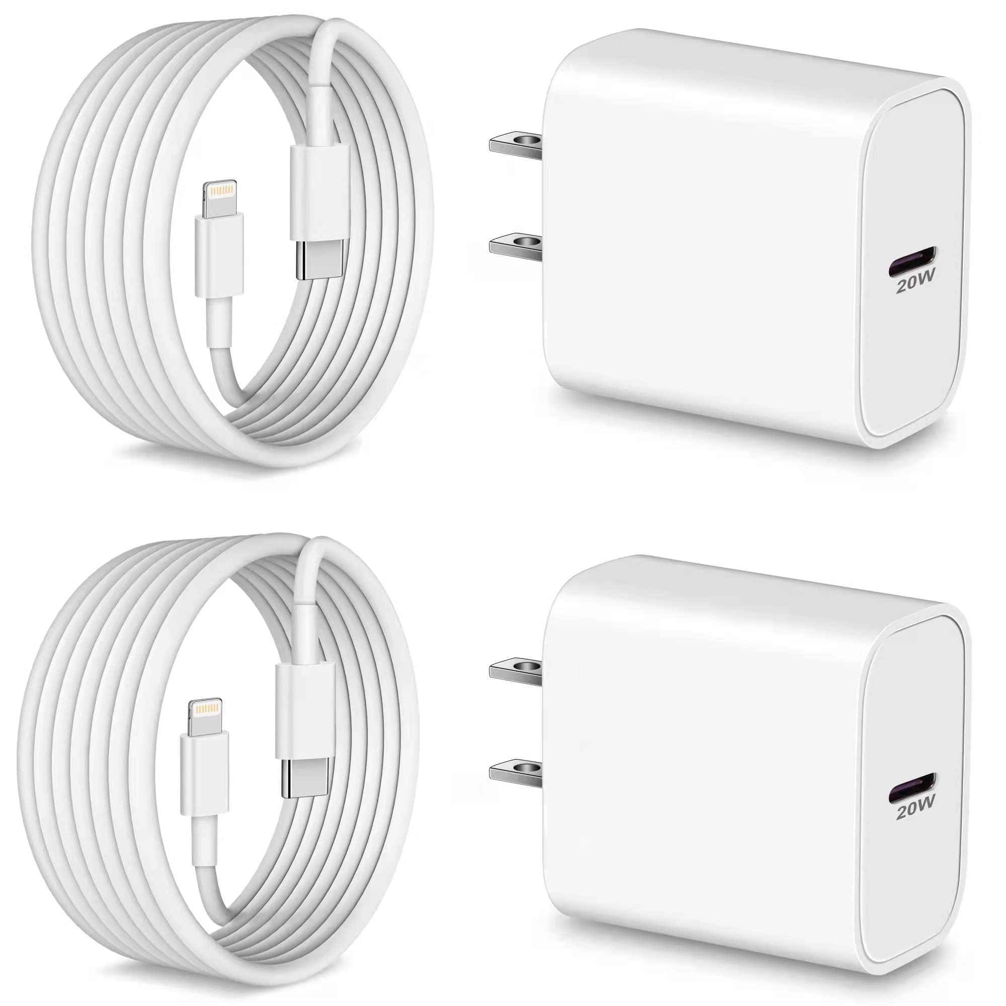 20W USB C Fast Charger & 10FT Lightning Cable 2-Pack for iPhone 14/13/12/11/Pro Max/Mini/Plus/XS & iPad - Quick Charging Block with Long Cable for Home, Office & Travel