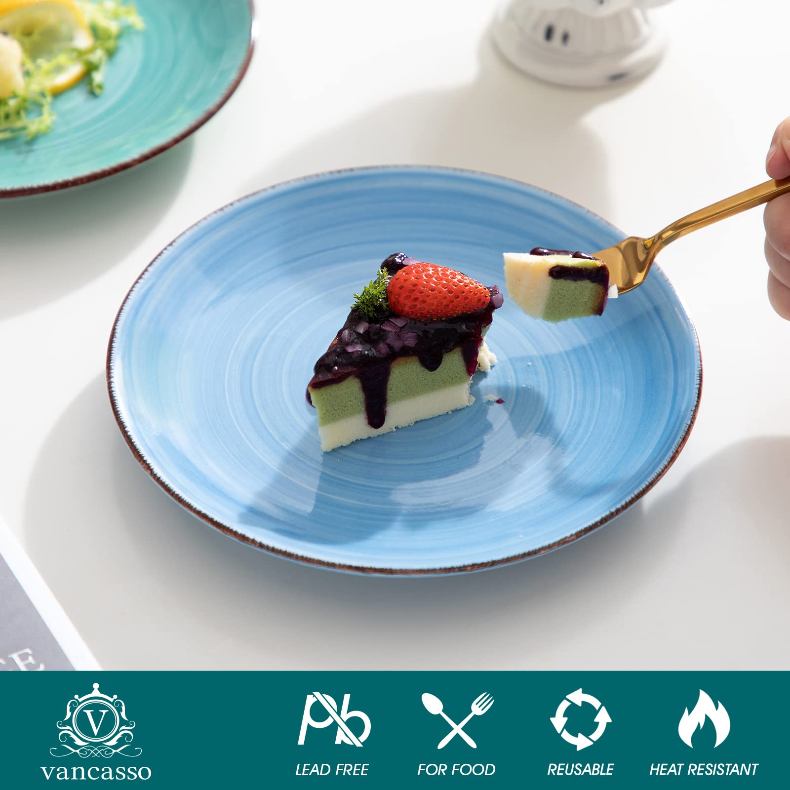 Vancasso Bonita Blue Salad Plates Set of 6 - 7.5 Inch Ceramic Dinner Plates, Dishwasher & Microwave Safe - Perfect for Family Dinners, Parties & Restaurant Use