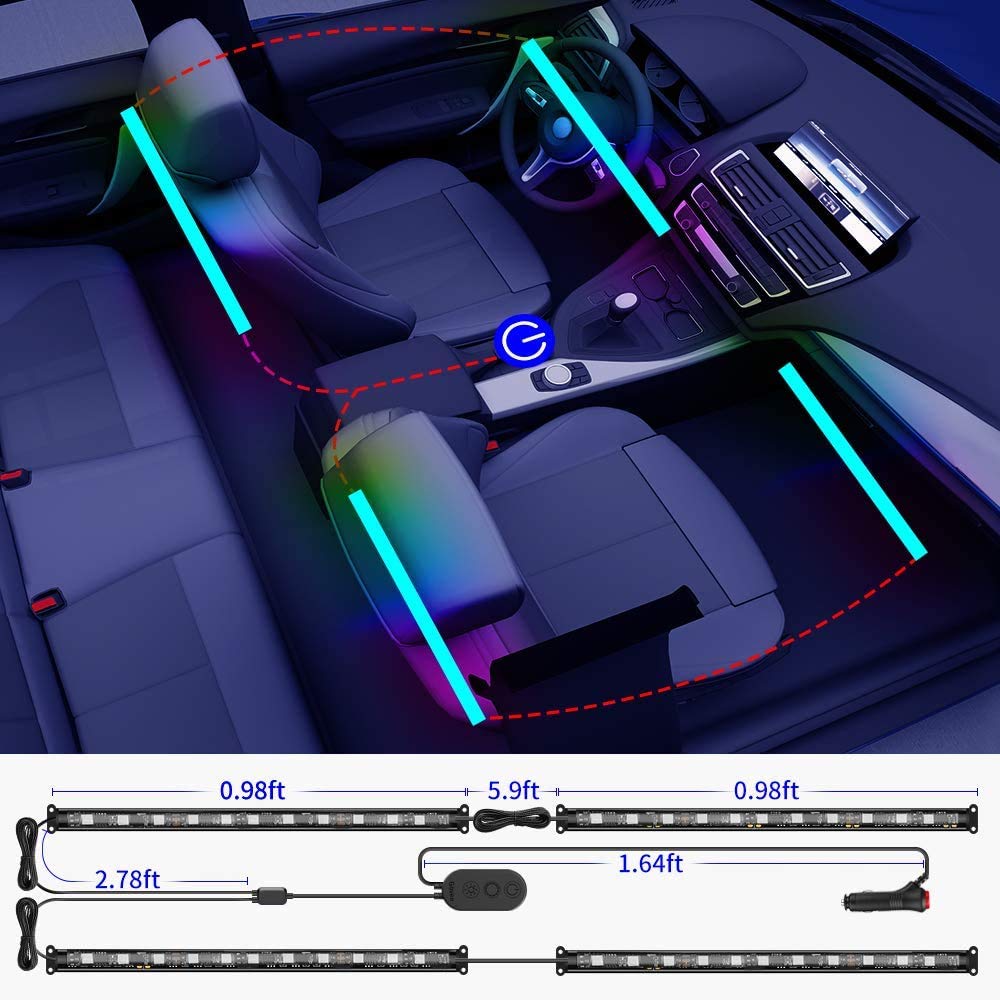 Govee Smart RGBIC Car Interior Lights with APP & Remote Control, 72 LED Strip Lights for Car Decor - DIY Mode, Multiple Scene Options, 2-Line Design - Perfect for Night Driving, Car Parties & Vehicle Customization