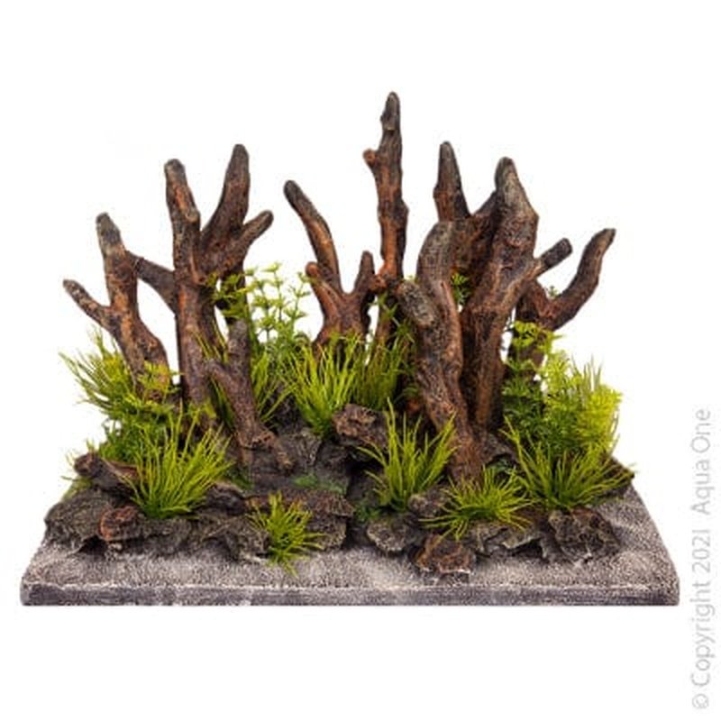 Aqua One Excoscape Driftwood on Rock Garden - Large 32.5 x 18 x 23.5cm Natural Aquarium Decor for Fish Tank, Terrarium & Reptile Habitat - Perfect for Aquatic Plants, Shrimp & Betta Fish
