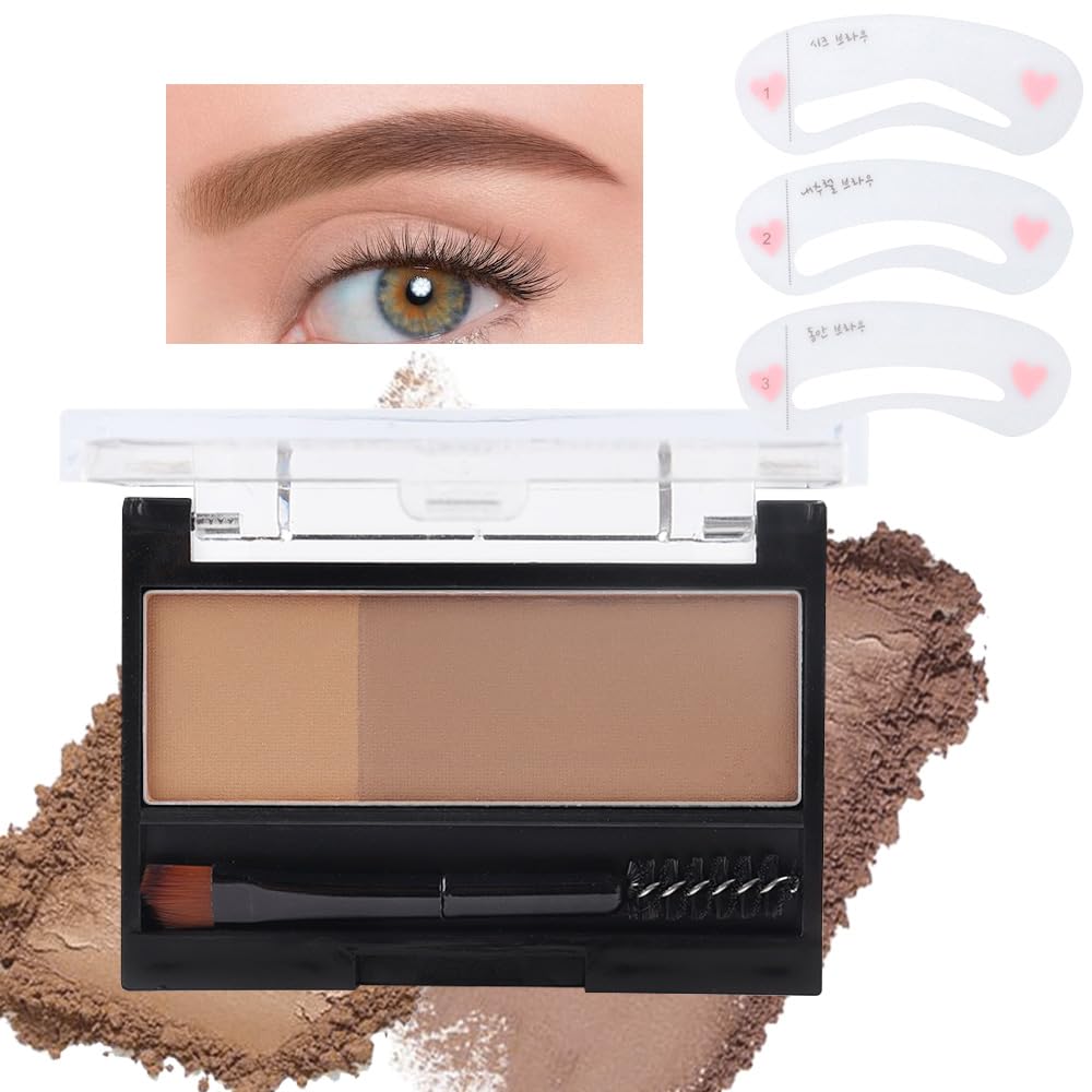 Kaely 2 Color Eyebrow Powder Makeup Kit - Waterproof Brow Contour Palette with Brush & Stencils for Beginners | Natural Brown & Dark Brown Shades | Perfect for Daily Makeup, Salon Use & Travel