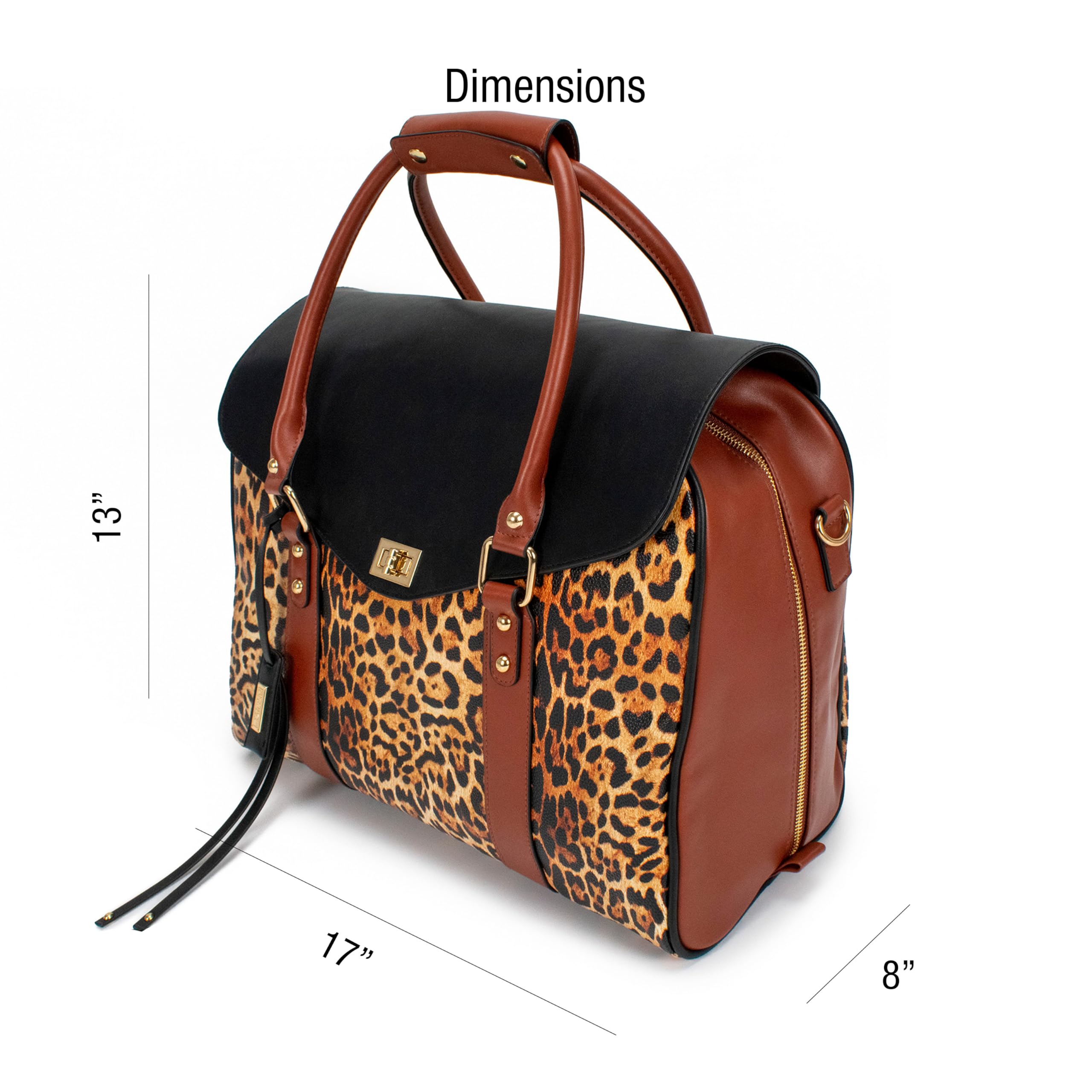 Badgley Mischka Leopard Print Weekender Tote Bag - Stylish Carry-On Travel Bag for Women, Spacious Animal Print Overnight Bag (Perfect for Weekend Getaways, Business Trips & Airplane Travel)