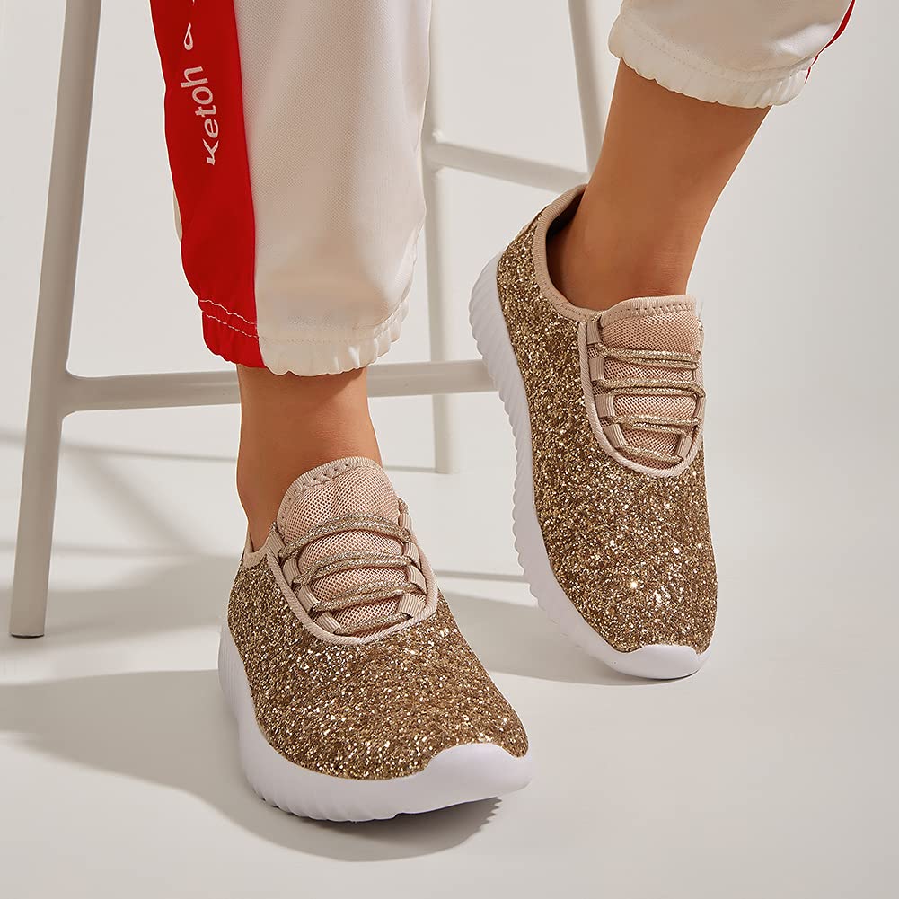 K KIP WOK Women's Fashion Glitter Slip-On Sneakers - Lightweight Running Tennis Walking Shoes for Women | Perfect for Gym, Workout, Casual Wear & Daily Activities