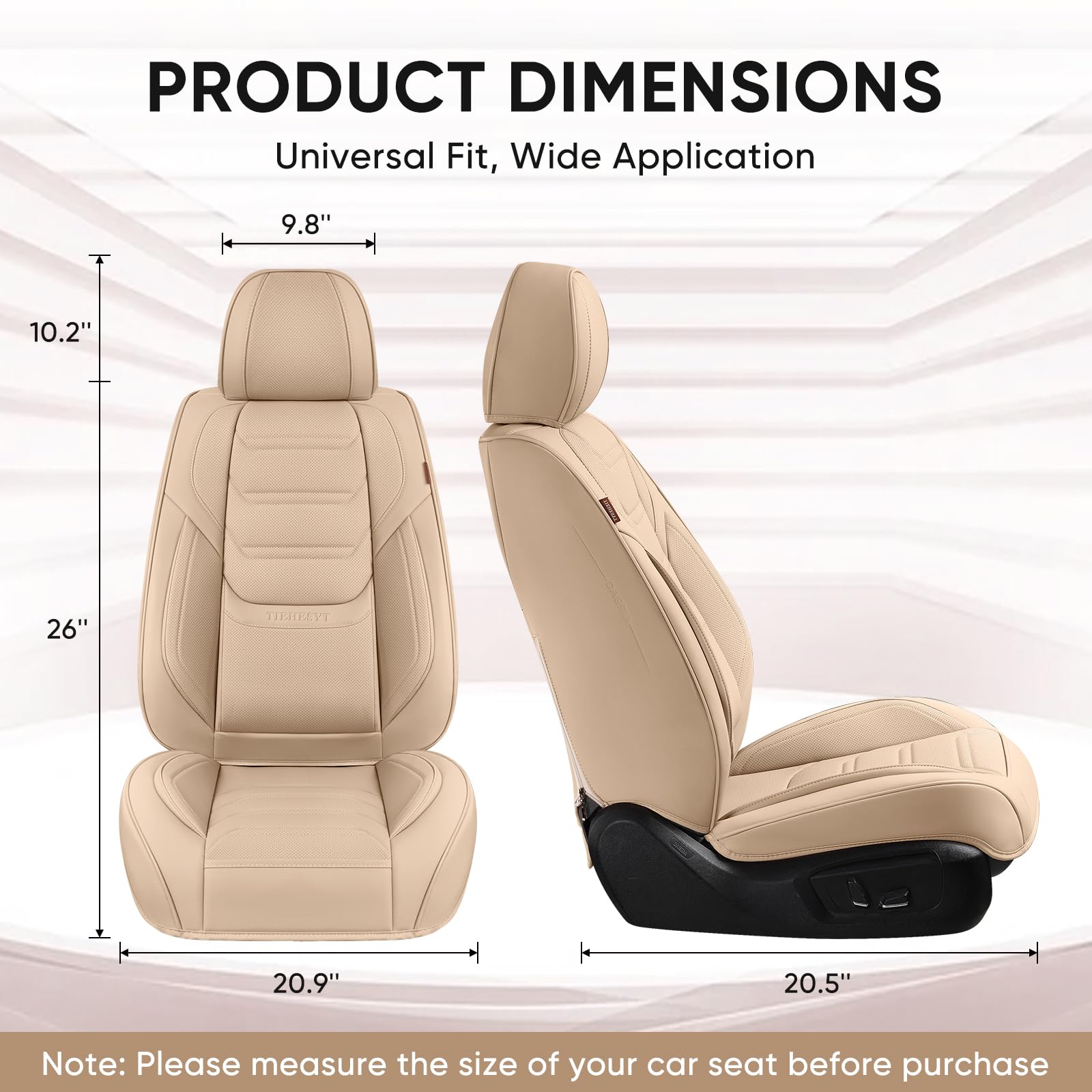 Beige Car Seat Covers Front Pair - Breathable Leather Auto Seat Protectors with Headrest | Universal Fit for Sedans, SUVs & Pickup Trucks | Perfect for Daily Commute, Road Trips & Family Travel
