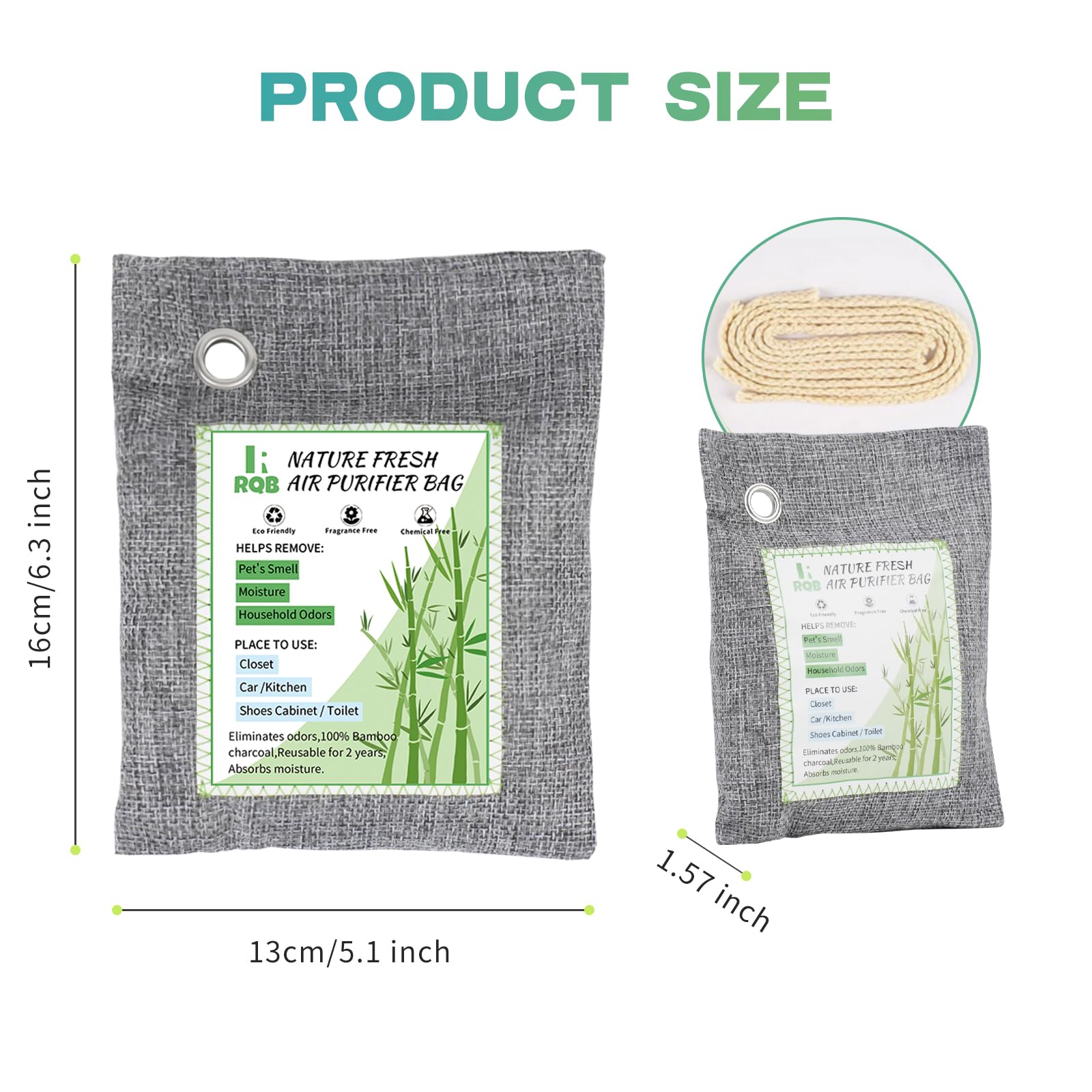6 Pack Activated Charcoal Odor Absorber Bags - Natural Bamboo Charcoal Air Purifier for Home, Closet, Shoes & Car | Eliminates Odors, Moisture & Freshens Air | Ideal for Pet Areas, Gym Bags & Musty Spaces