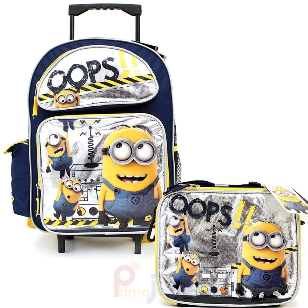 Official Despicable Me 2 16-Inch Rolling Backpack with Lunch Box - Minions Themed School Backpack for Kids, Teens & Adults - Perfect for School, Travel & Daily Commute